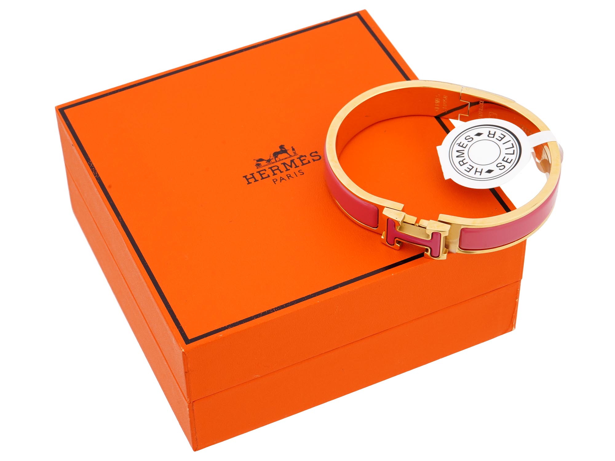 HERMES CLIC H HINGED BANGLE BRACELET IN PINK IOB PIC-1