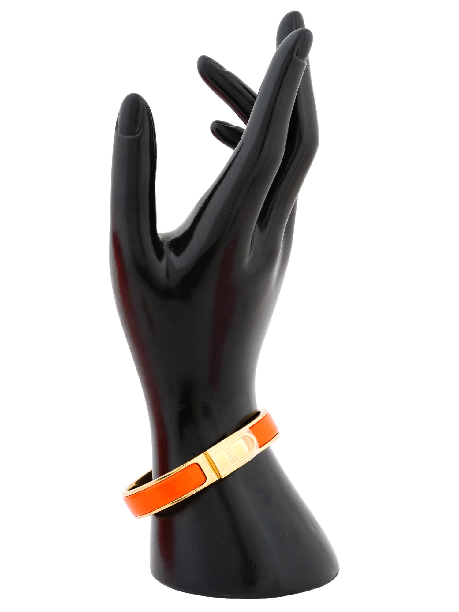 HERMES LOCKY ME HINGED BANGLE BRACELET IN ORANGE IOB PIC-2