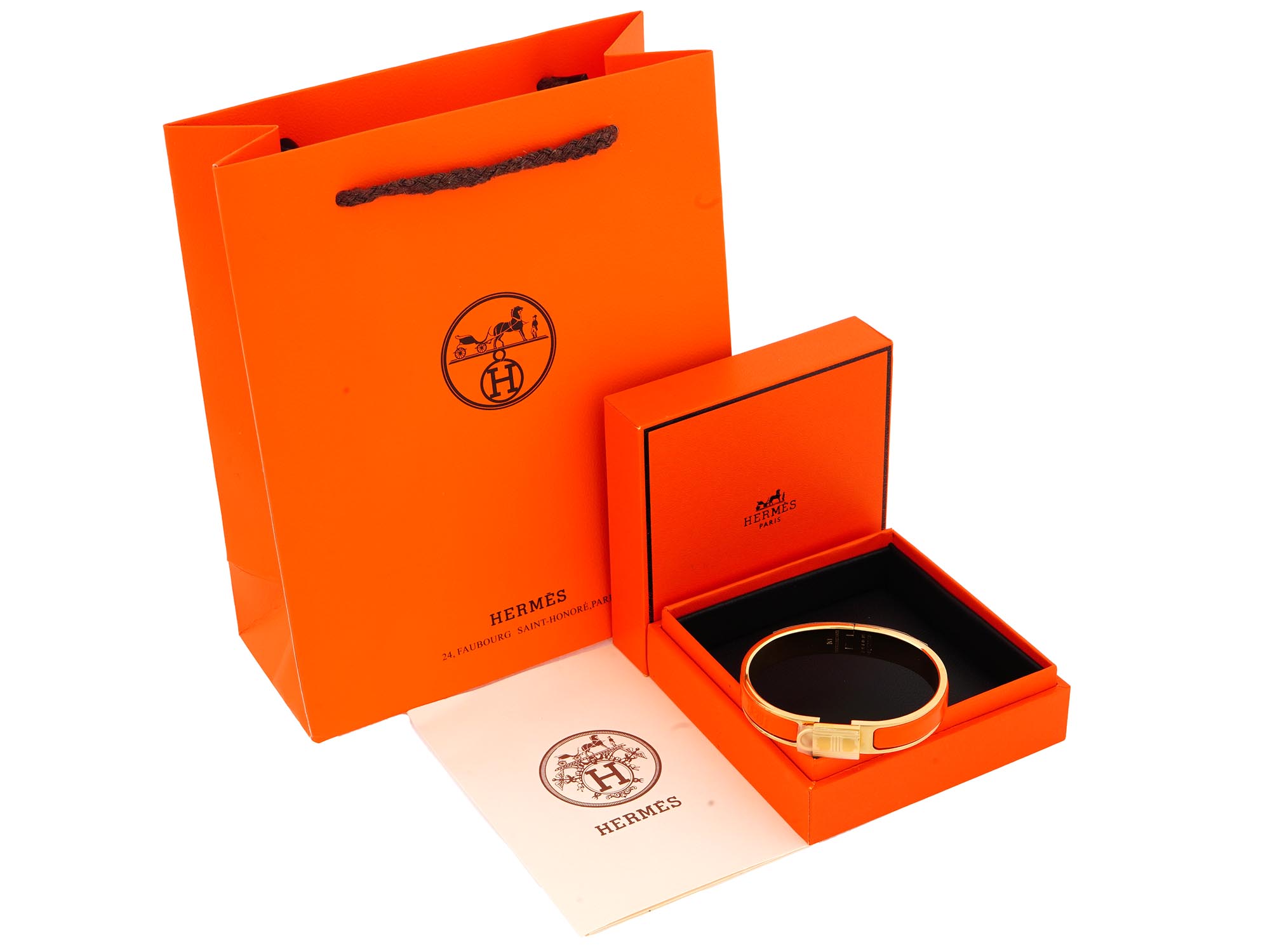 HERMES LOCKY ME HINGED BANGLE BRACELET IN ORANGE IOB PIC-0