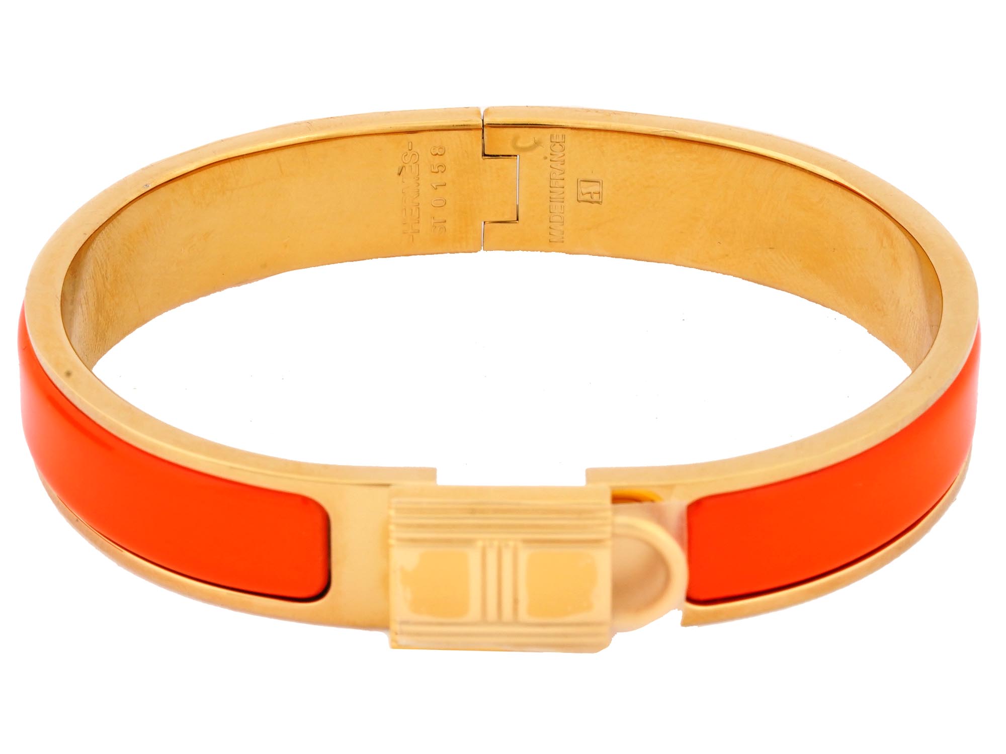 HERMES LOCKY ME HINGED BANGLE BRACELET IN ORANGE IOB PIC-3