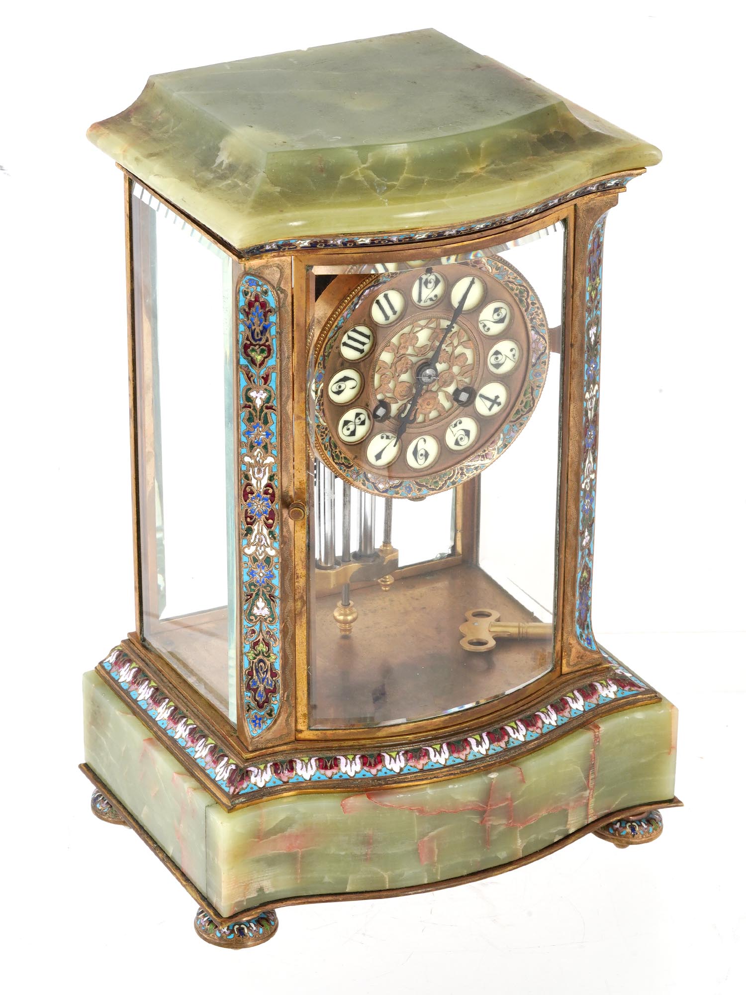 ANTIQUE 19TH C FRENCH ONYX CHAMPLEVE ENAMEL CLOCK PIC-1