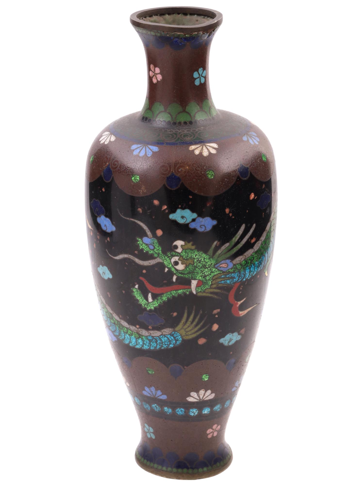 LARGE ANTIQUE JAPANESE DRAGON CLOISONNE ENAMEL VASE PIC-0