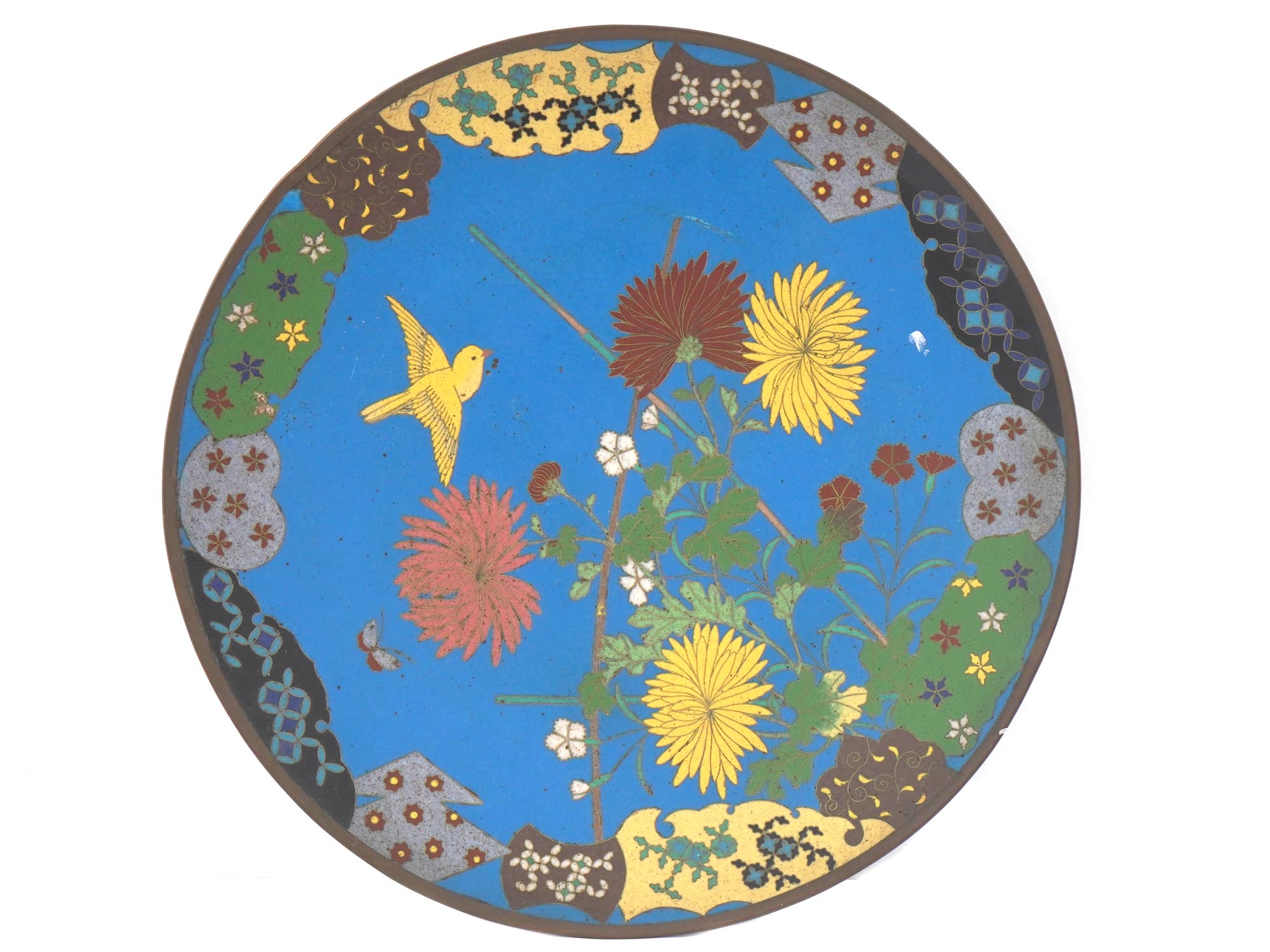 JAPANESE CLOISONNE ENAMEL OVER COPPER PLATE CHARGER PIC-0