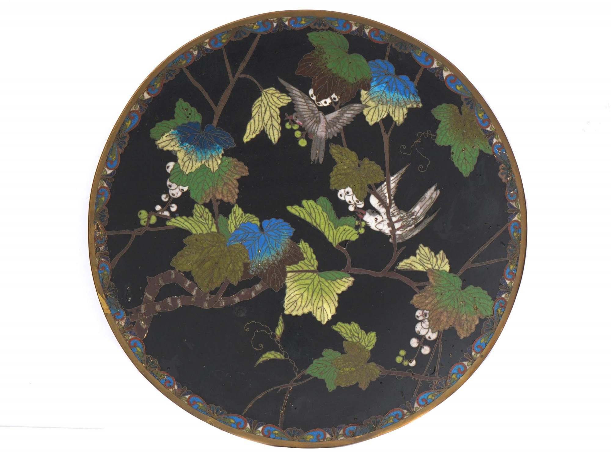 JAPANESE CLOISONNE ENAMEL OVER COPPER PLATE CHARGER PIC-0