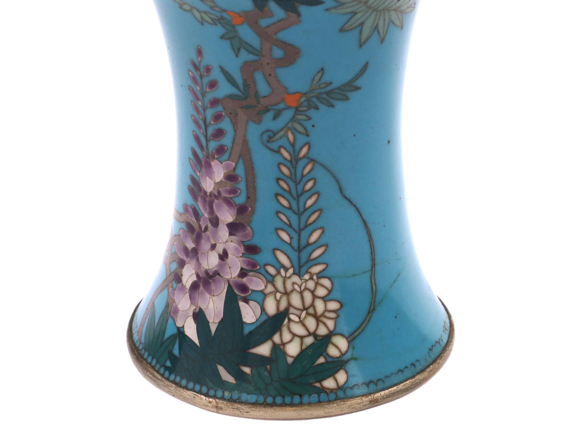 RARE JAPANESE MEIJI WISTERIA CLOISONNE ENAMEL VASE PIC-6