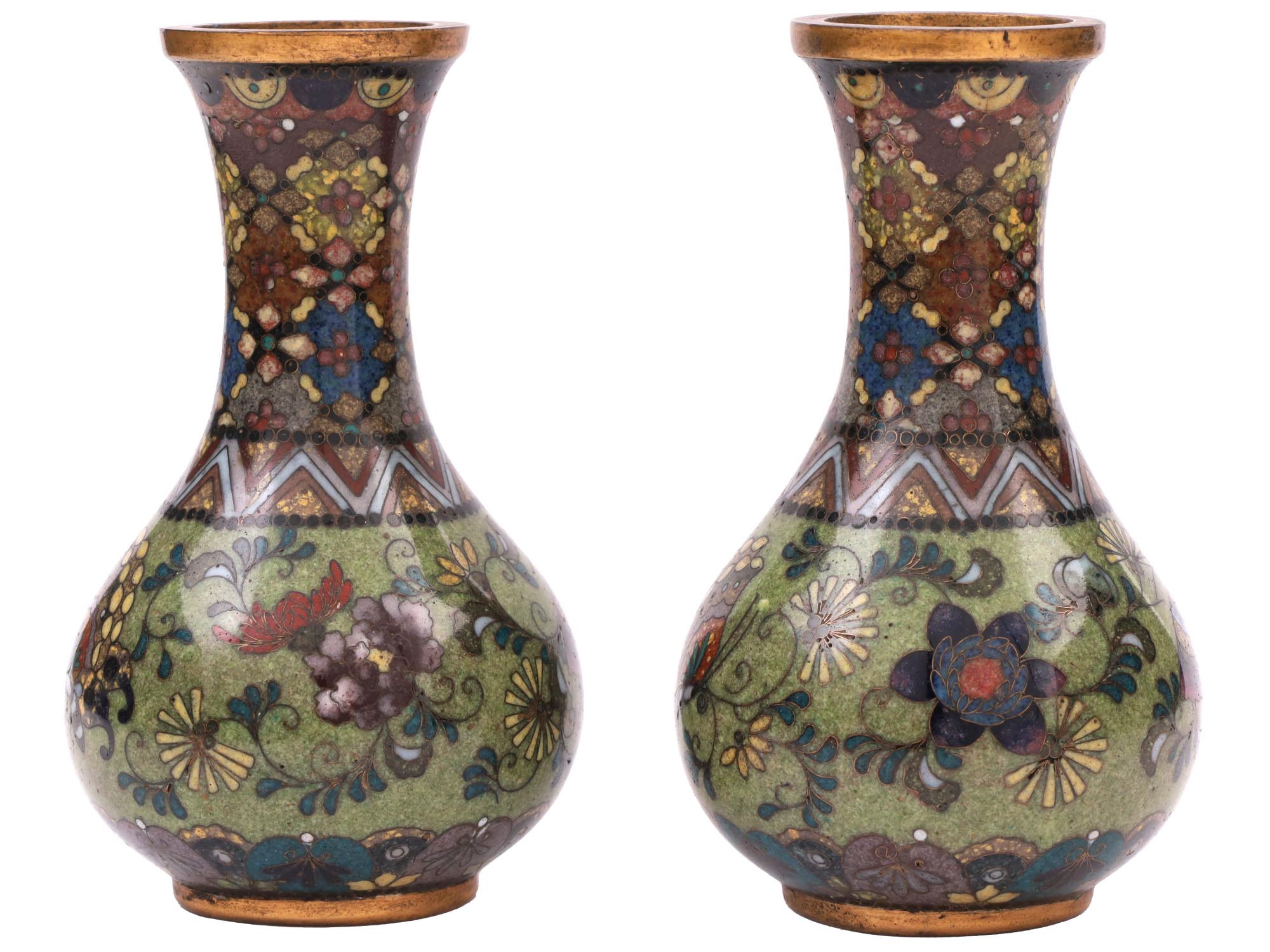 ATTR TO NAMIKAWA RARE JAPANESE CLOISONNE ENAMEL VASES PIC-2