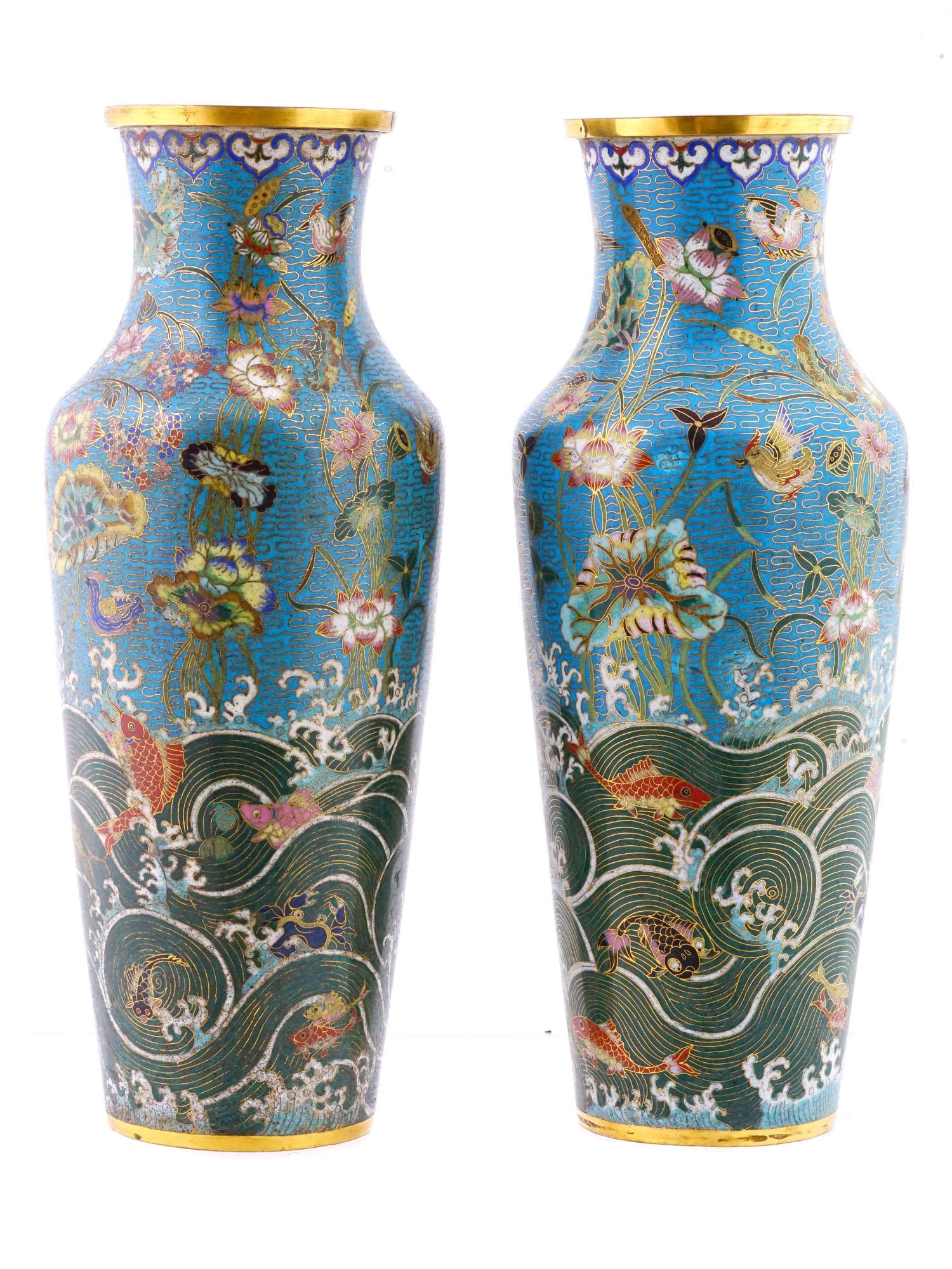 ANTIQUE 19TH C CHINESE DE CHENG CLOISONNE VASES PIC-1