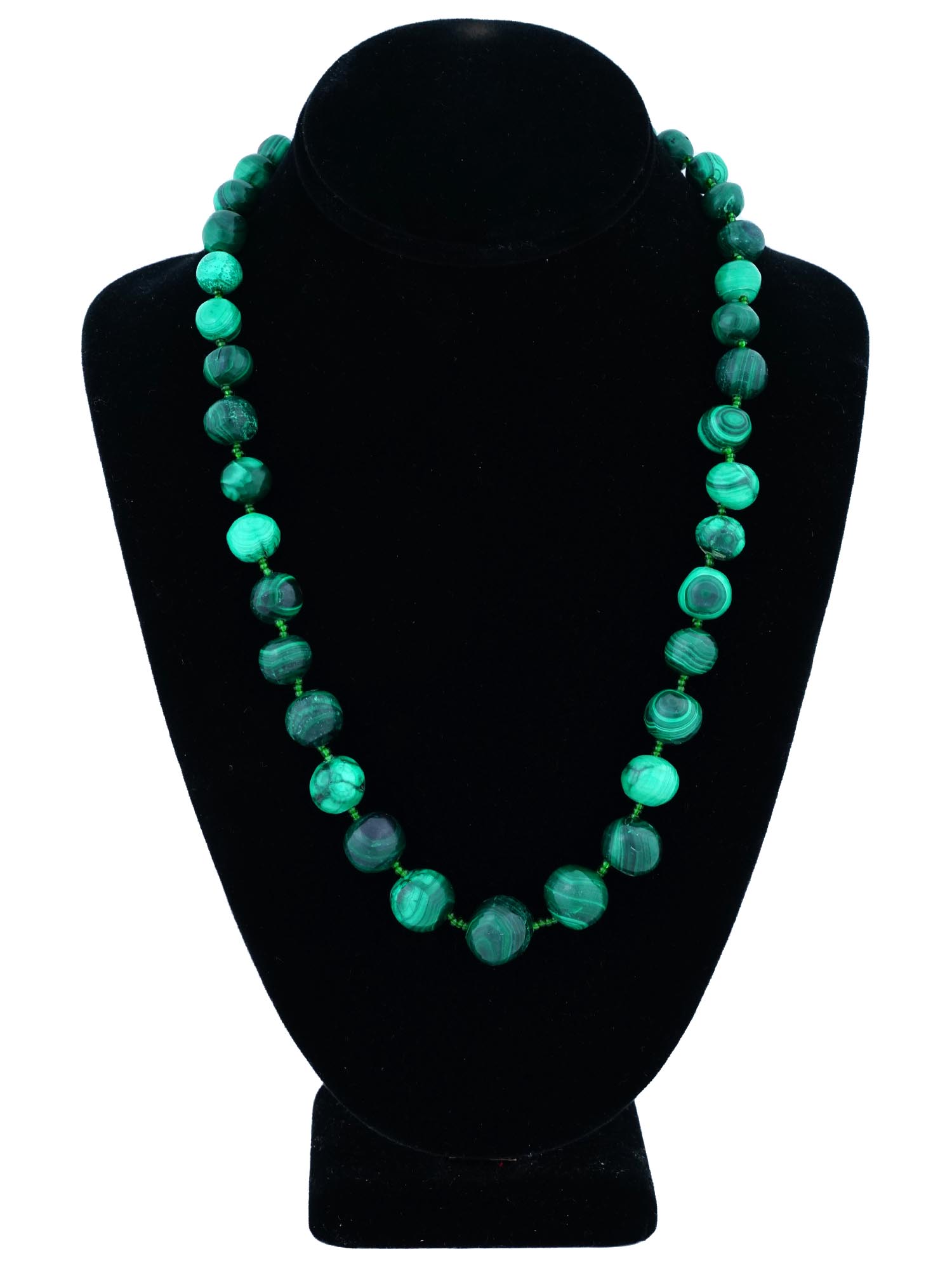 VINTAGE BEAD DESIGN MALACHITE STONE GLASS NECKLACE PIC-0