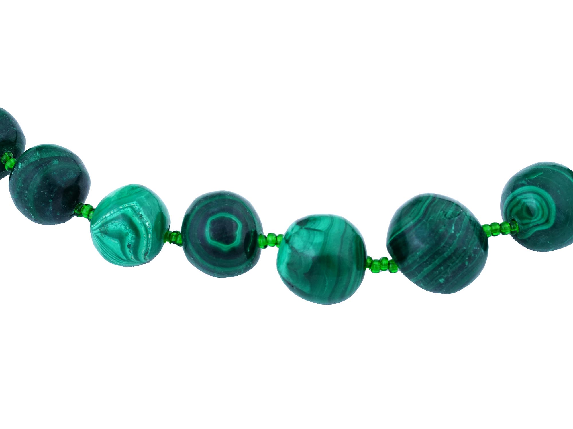 VINTAGE BEAD DESIGN MALACHITE STONE GLASS NECKLACE PIC-2