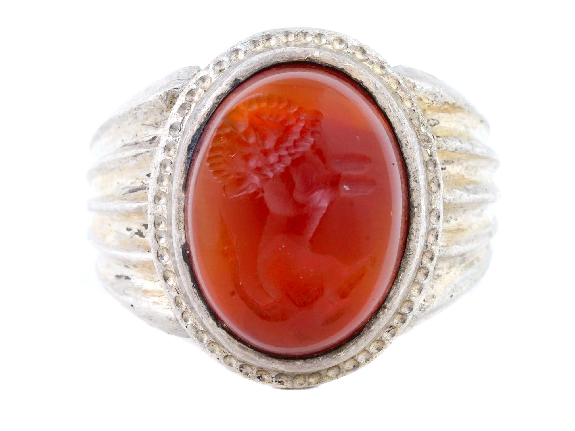 ANTIQUE VICTORIAN SILVER CARNELIAN INTAGLIO RING PIC-1