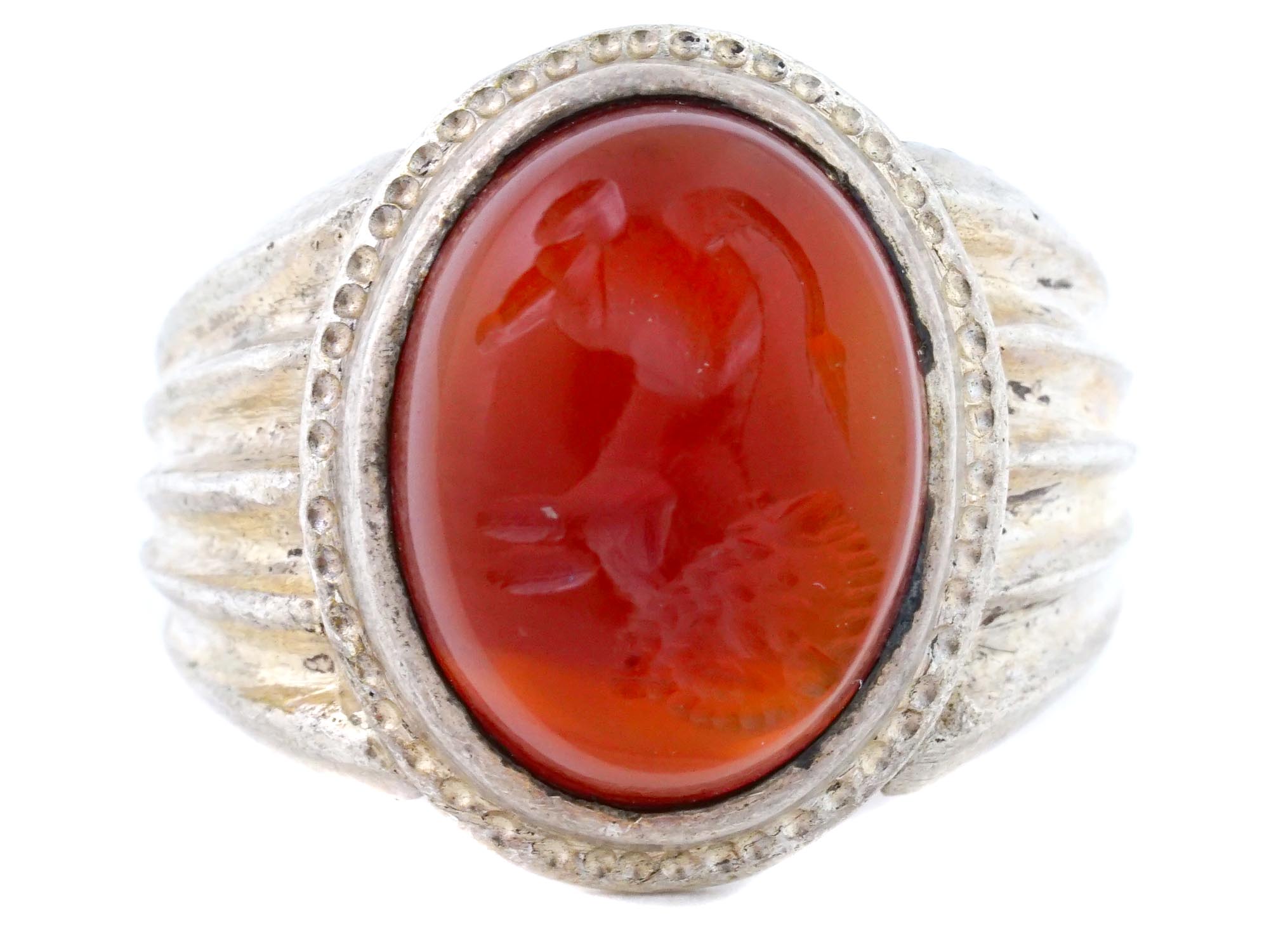 ANTIQUE VICTORIAN SILVER CARNELIAN INTAGLIO RING PIC-2