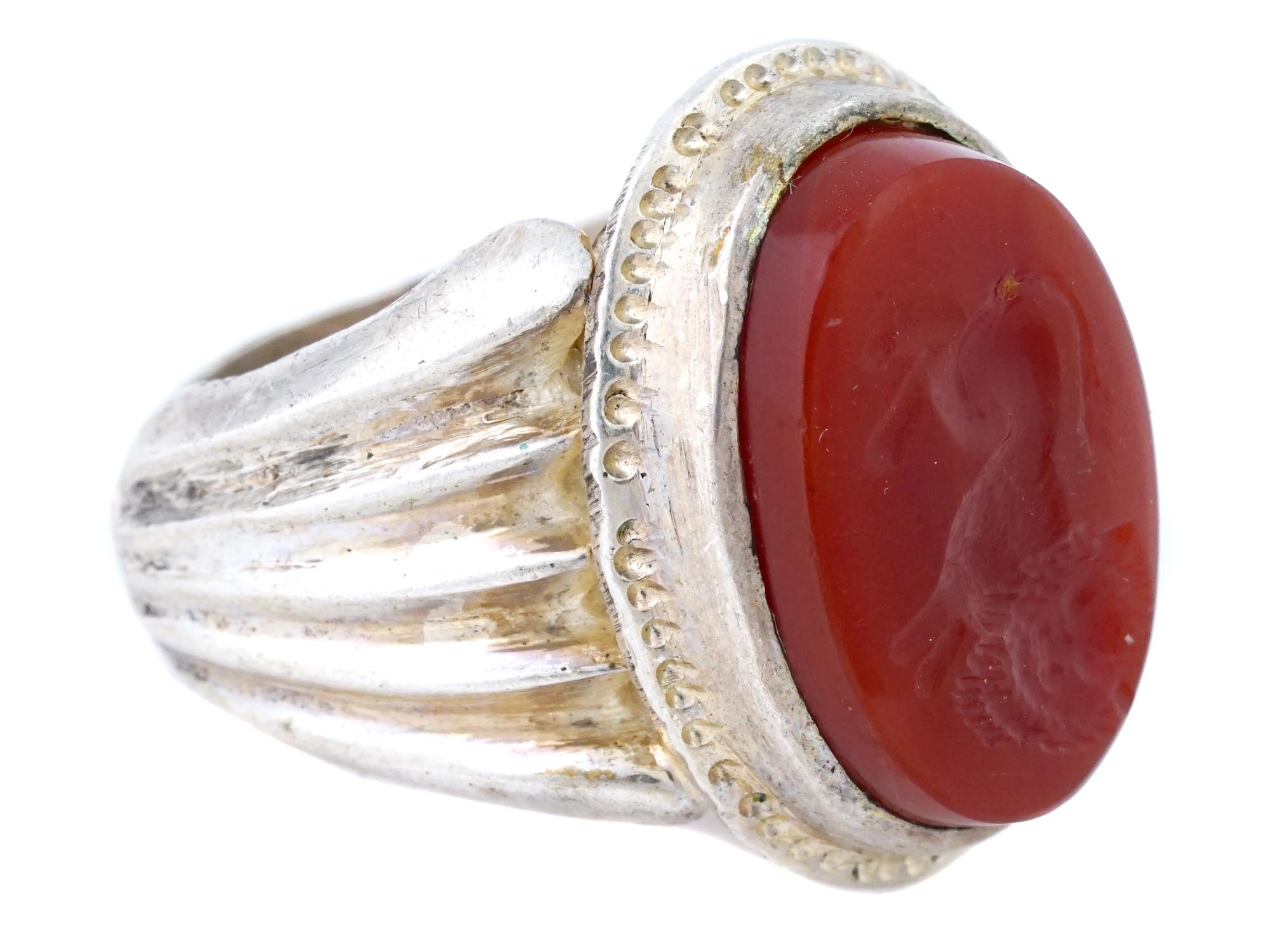 ANTIQUE VICTORIAN SILVER CARNELIAN INTAGLIO RING PIC-0