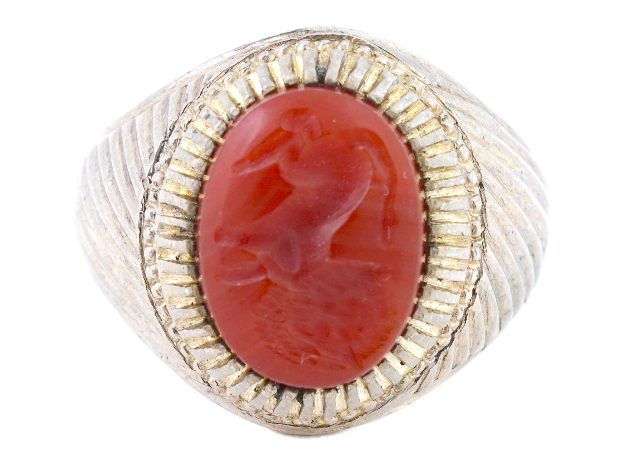 ANTIQUE VICTORIAN SILVER CARNELIAN INTAGLIO RING PIC-1