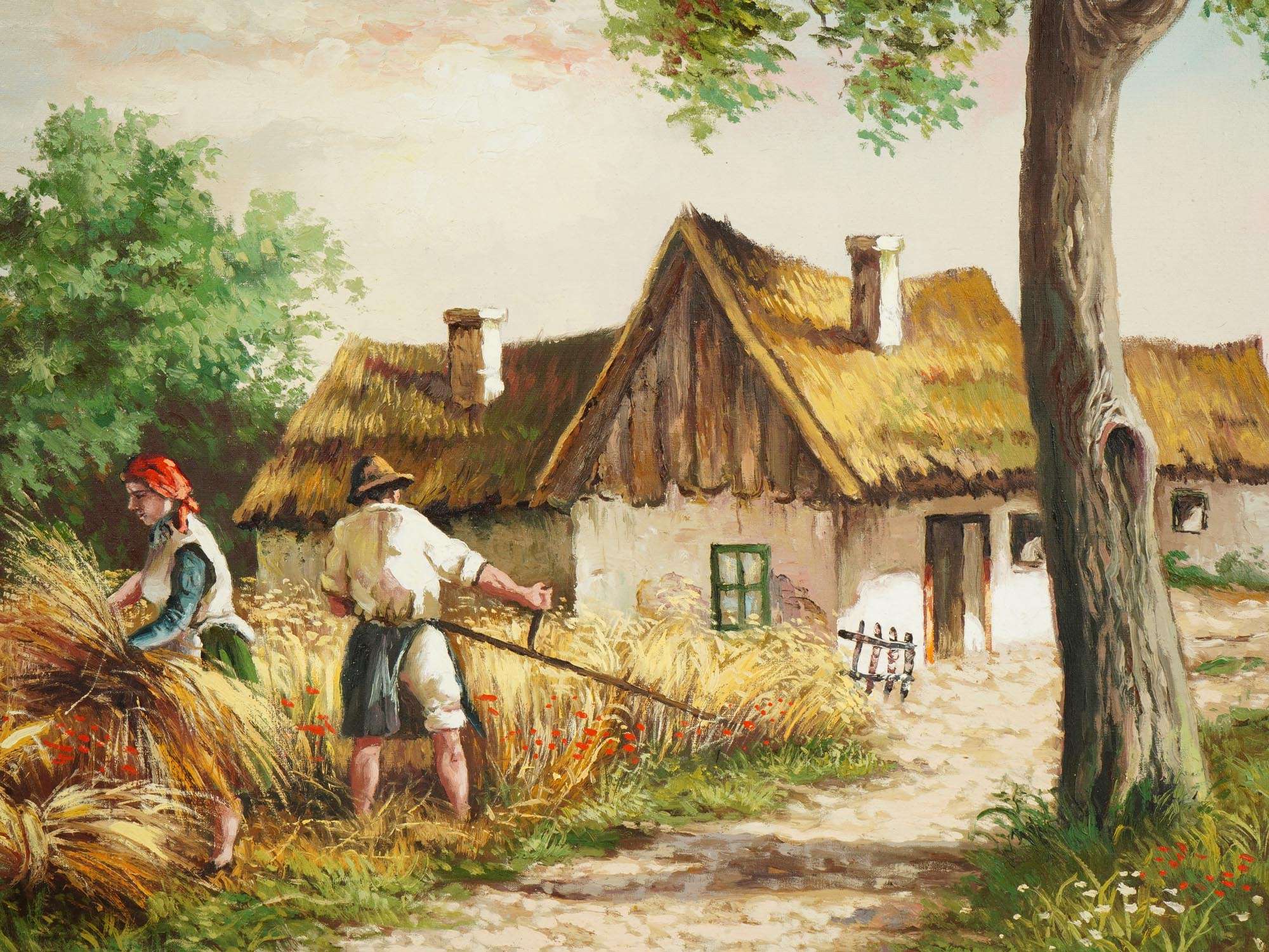 HUNGARIAN HARVEST SCENE PAINTING BY ELEMER KOVACS PIC-1
