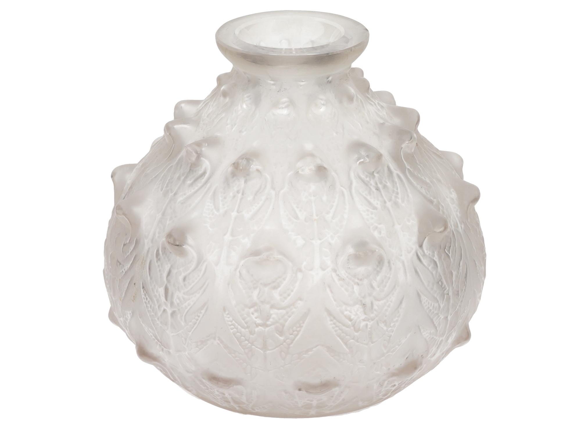 FOUGERES FROSTED GLASS VASE BY RENE LALIQUE FRANCE PIC-0