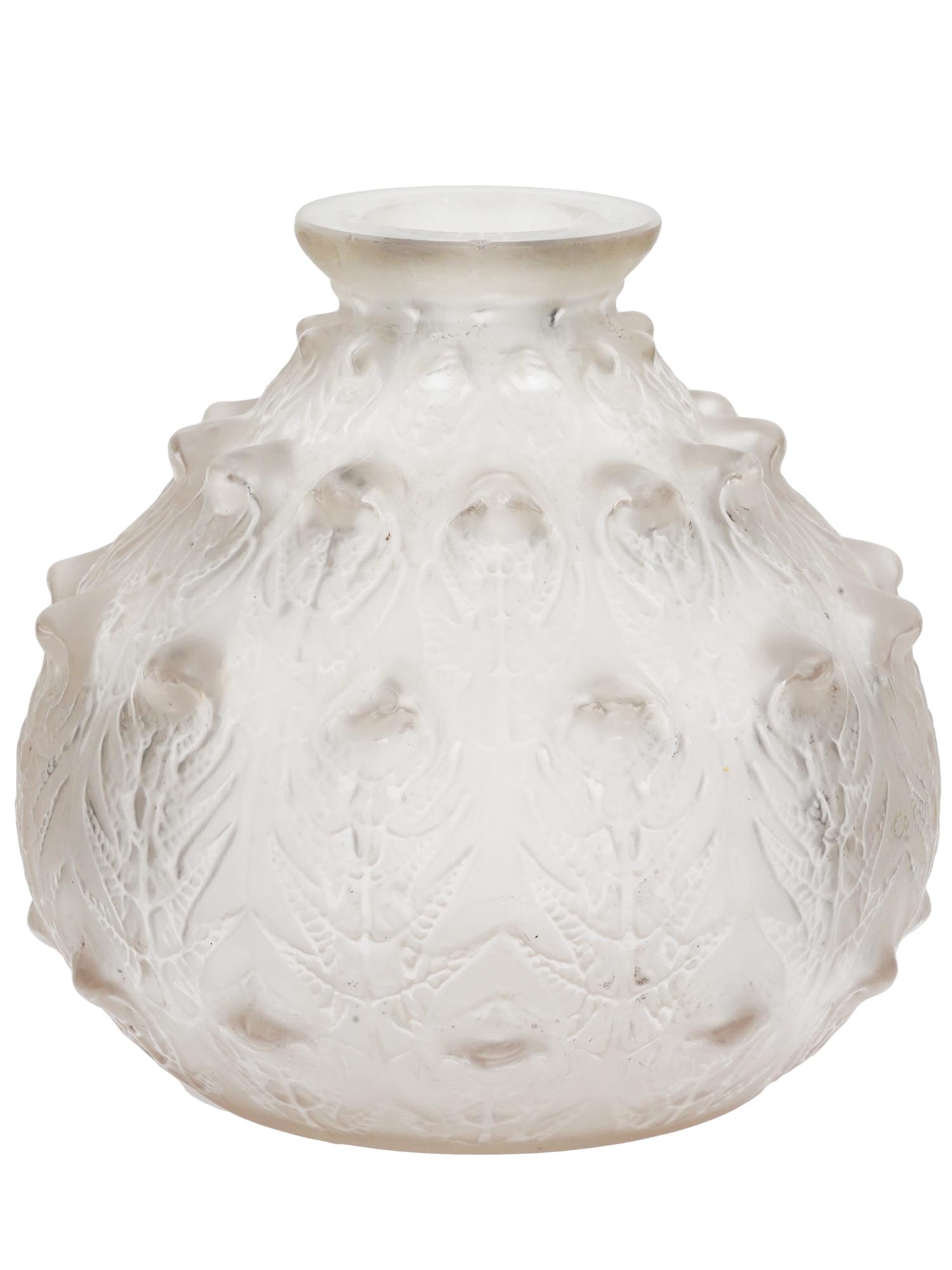 FOUGERES FROSTED GLASS VASE BY RENE LALIQUE FRANCE PIC-2