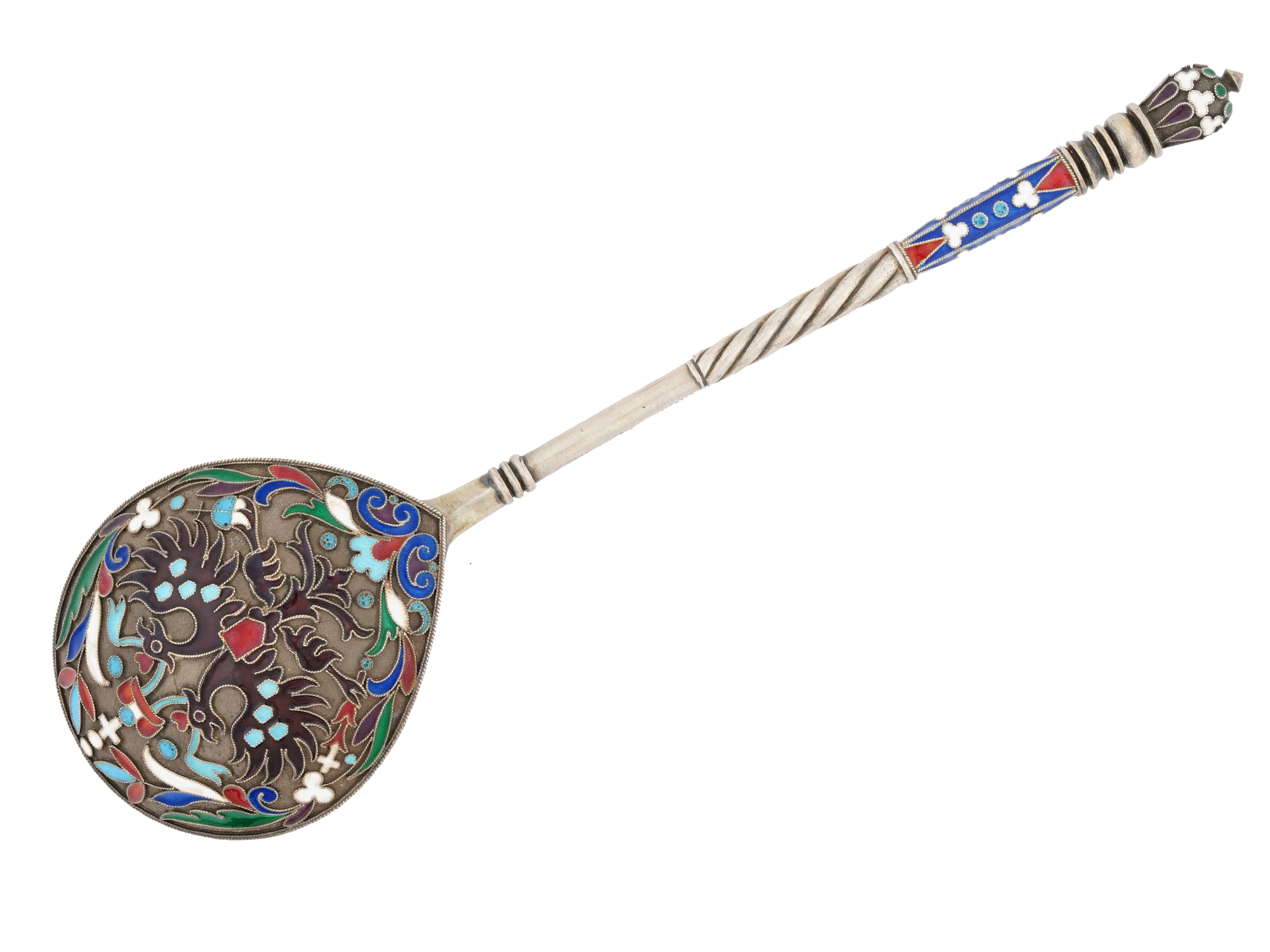 RUSSIAN SILVER CLOISONNE ENAMEL SPOON WITH EAGLE PIC-0