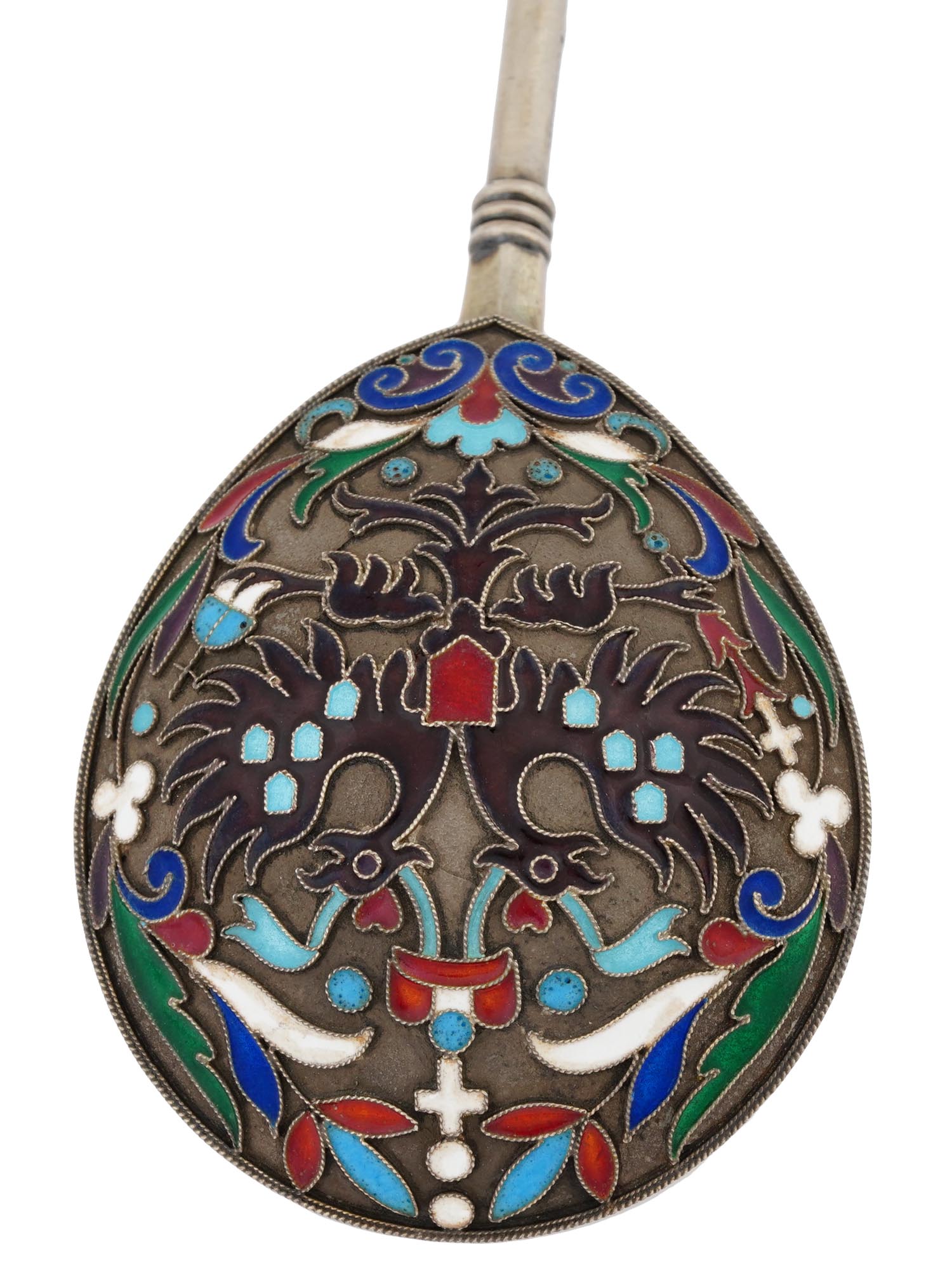 RUSSIAN SILVER CLOISONNE ENAMEL SPOON WITH EAGLE PIC-2