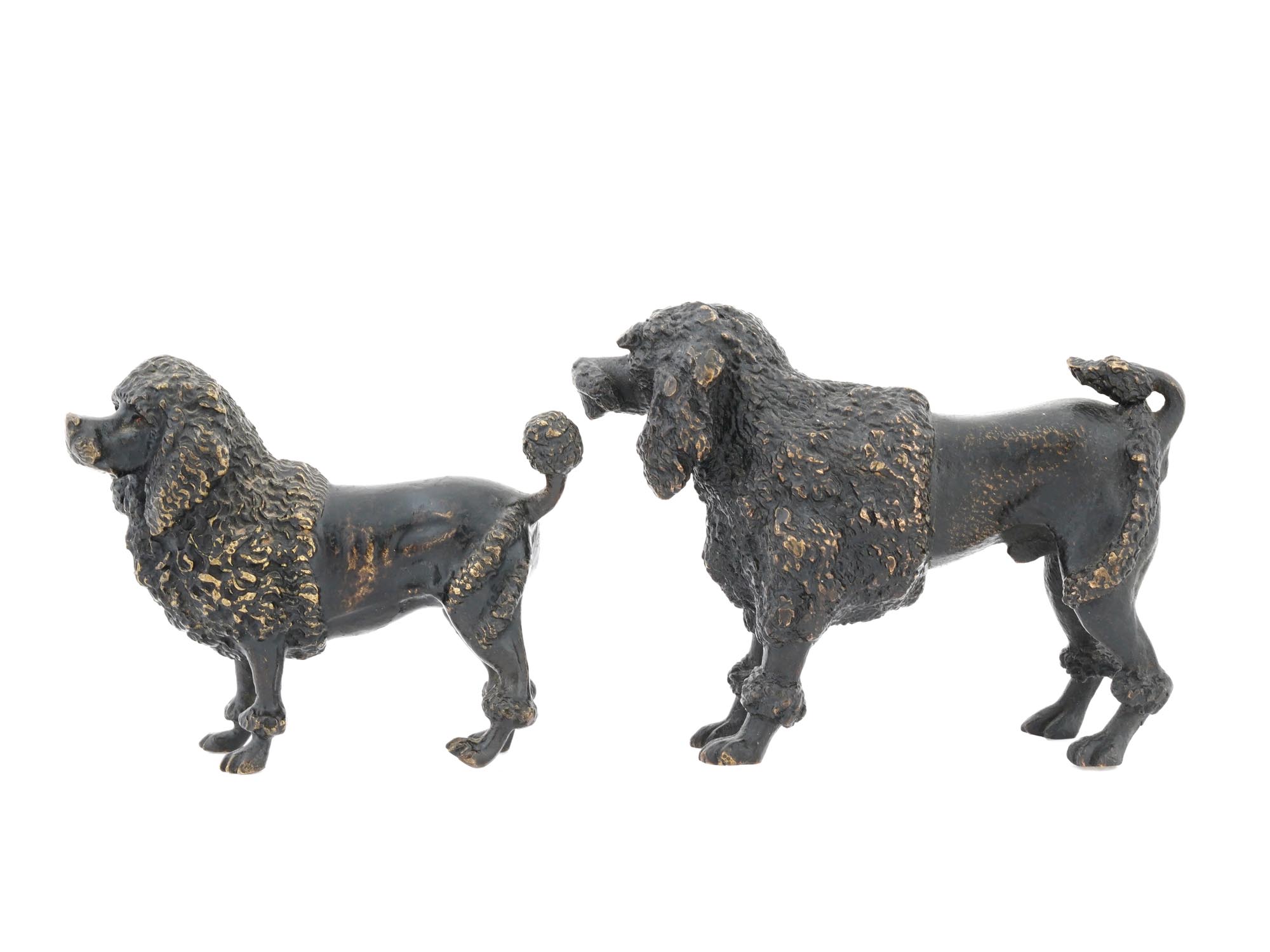 PAIR OF VINTAGE BRONZE POODLE DOG SCULPTURES PIC-2