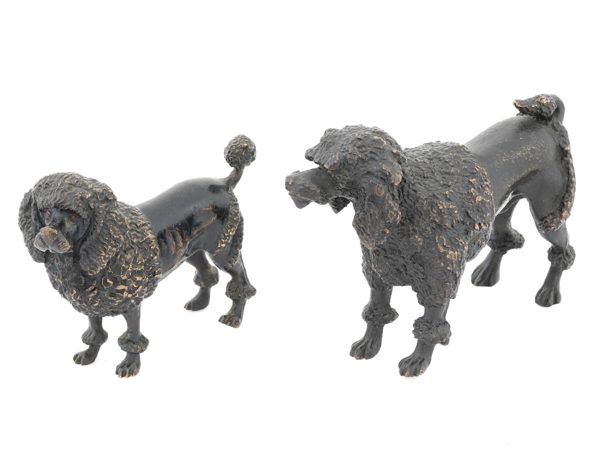 PAIR OF VINTAGE BRONZE POODLE DOG SCULPTURES PIC-0