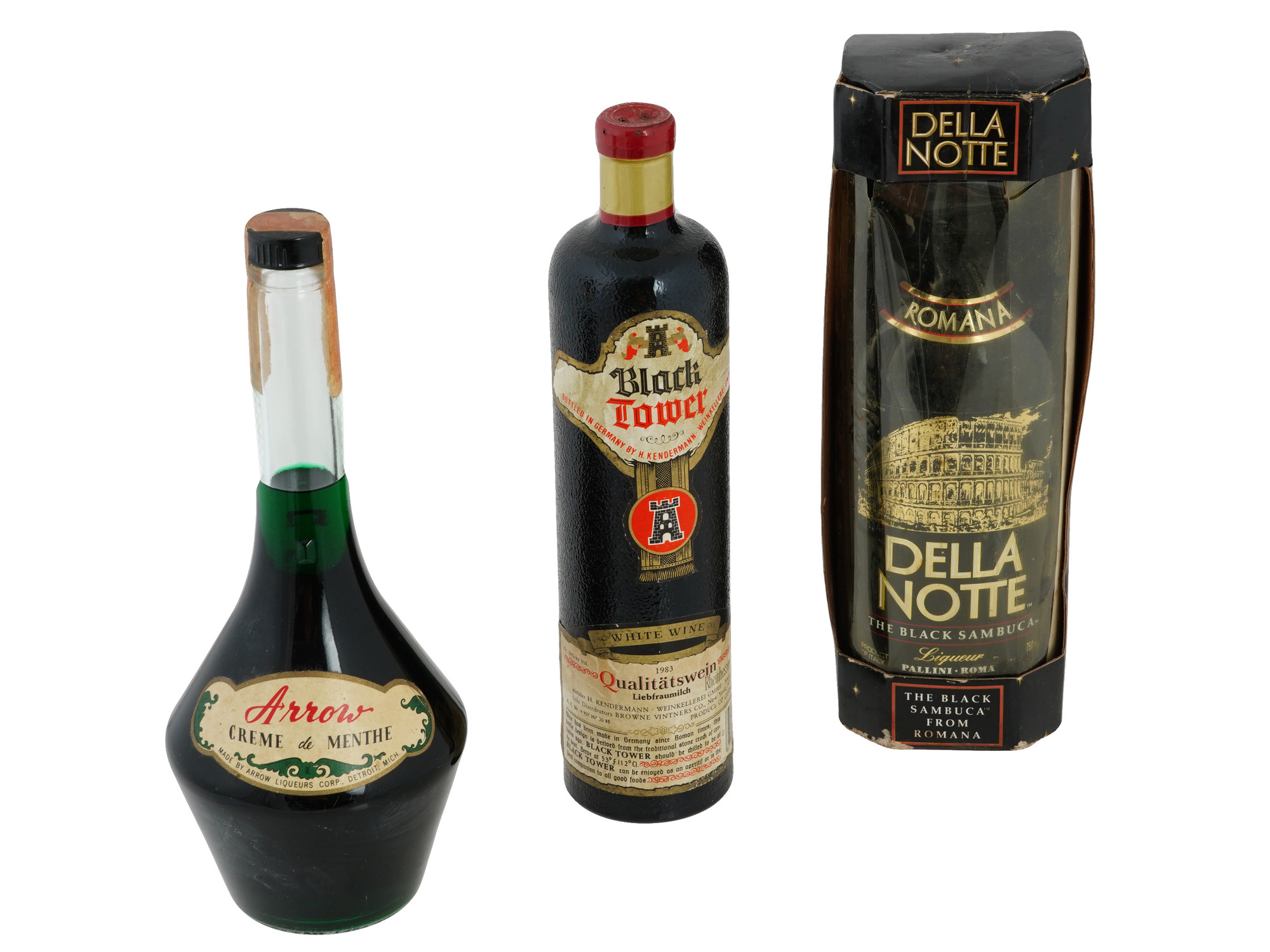 COLLECTION OF ALCOHOL DRINKS IN VINTAGE BOTTLES PIC-1