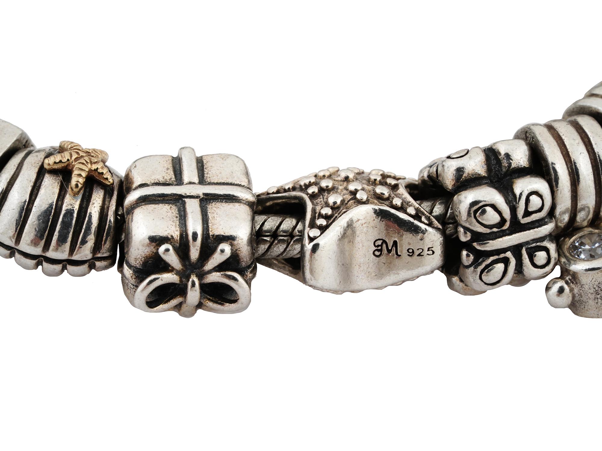 PANDORA BRACELET W SILVER AND GOLD BRAND CHARMS PIC-7