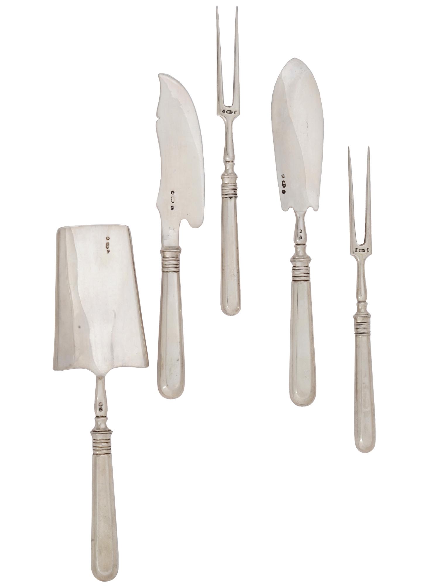 RUSSIAN SILVER STEAK FORKS AND SERVING CUTLERY SET PIC-2