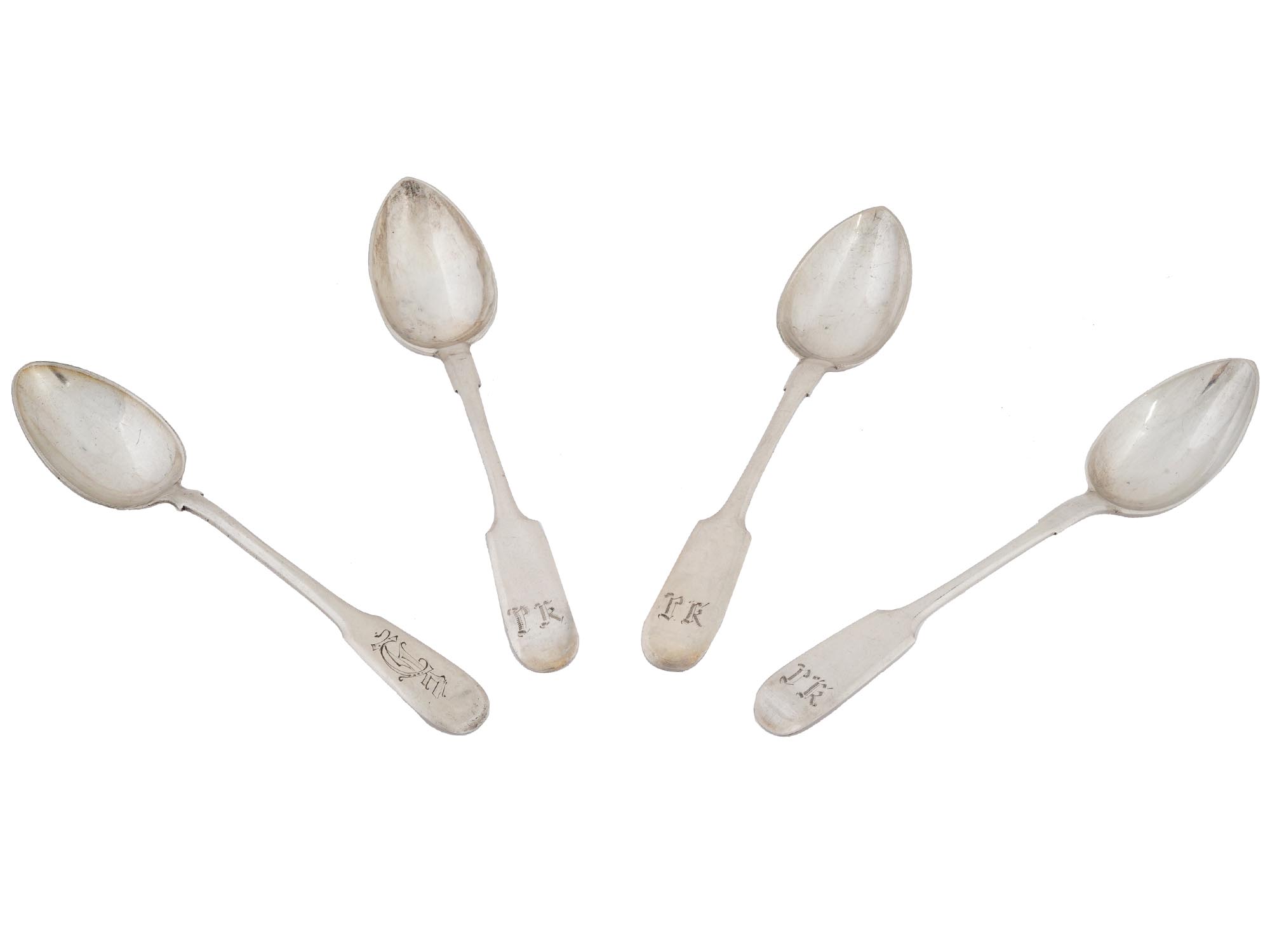 RUSSIAN SILVER TEA SPOONS WITH ENGRAVED MONOGRAMS PIC-1