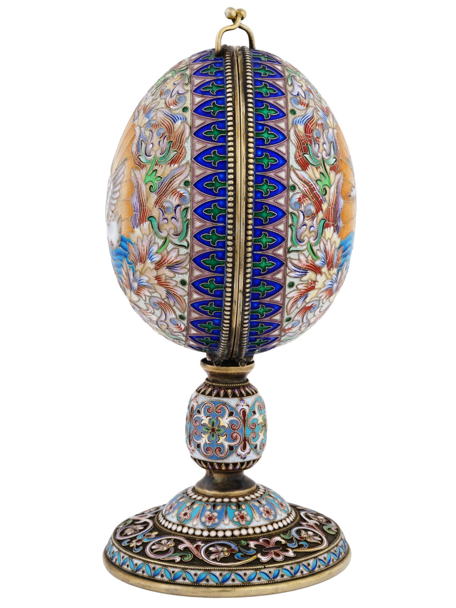 RUSSIAN GILT SILVER ENAMEL ROCK CRYSTAL EGG CASKET PIC-5