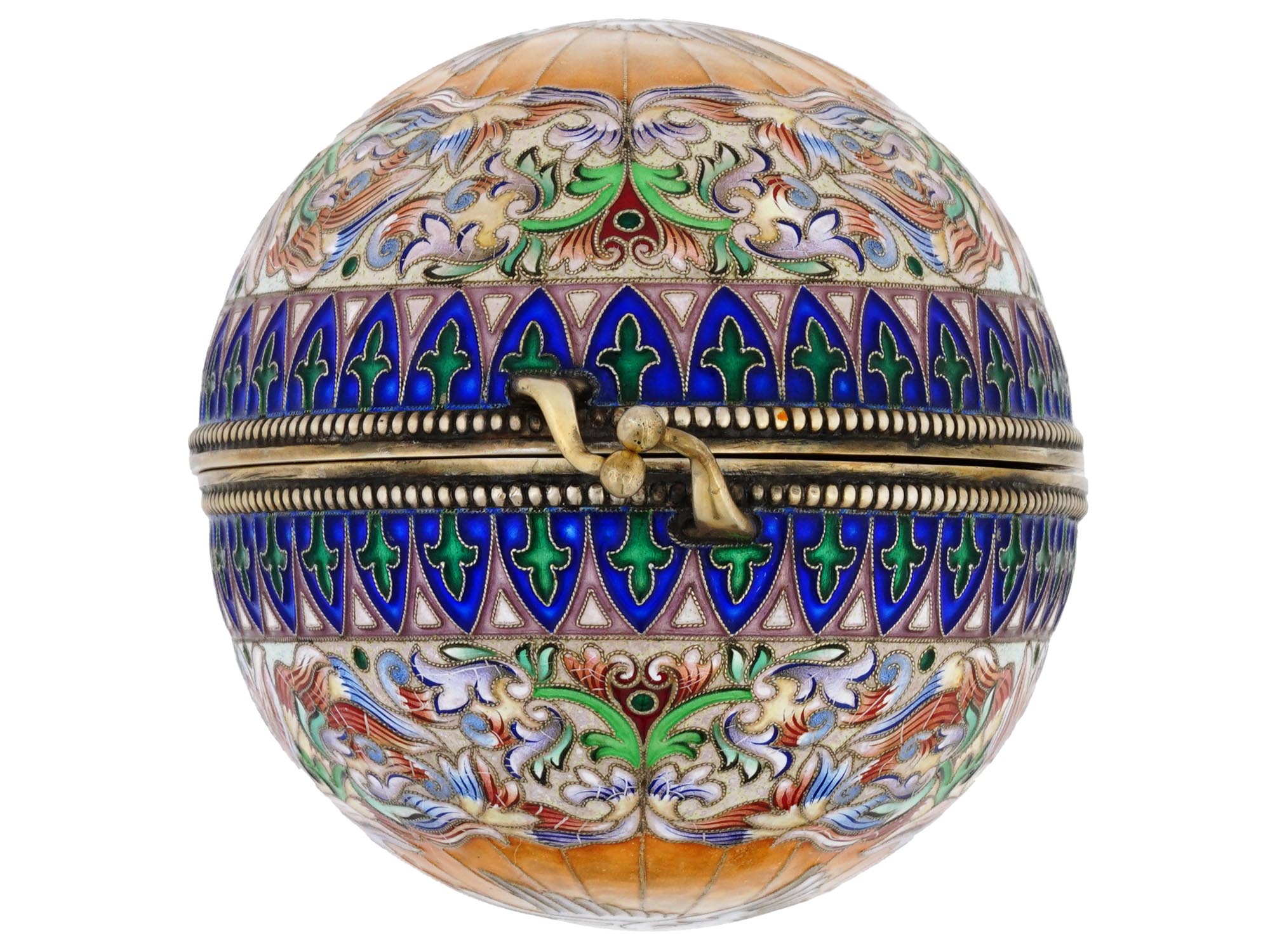 RUSSIAN GILT SILVER ENAMEL ROCK CRYSTAL EGG CASKET PIC-6