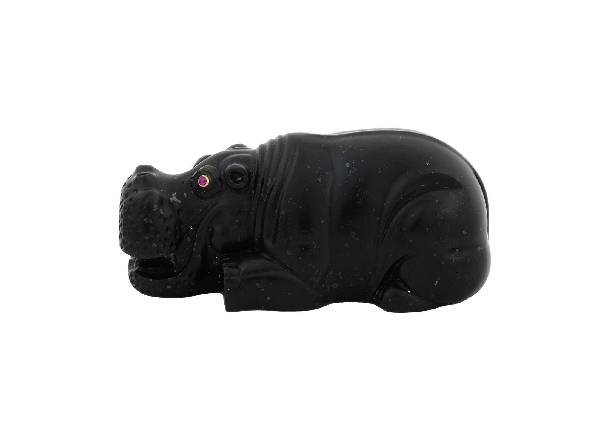 RUSSIAN CARVED BLACK JADE FIGURINE OF A HIPPO PIC-1