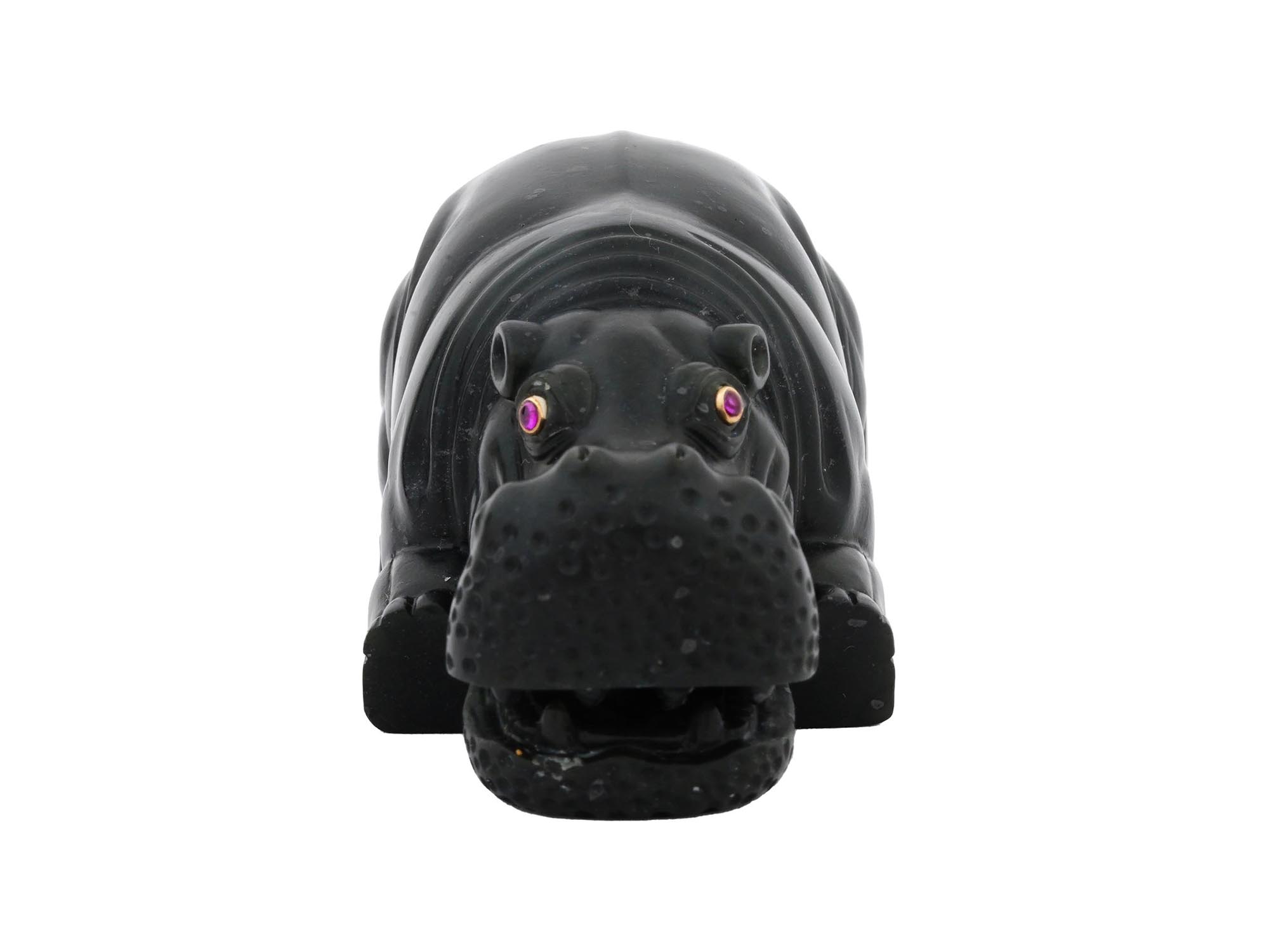 RUSSIAN CARVED BLACK JADE FIGURINE OF A HIPPO PIC-2