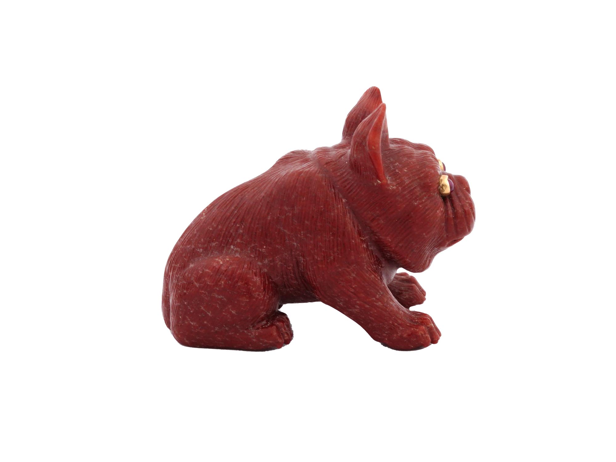 RUSSIAN CARVED RED JASPER FIGURINE OF A BULLDOG PIC-3