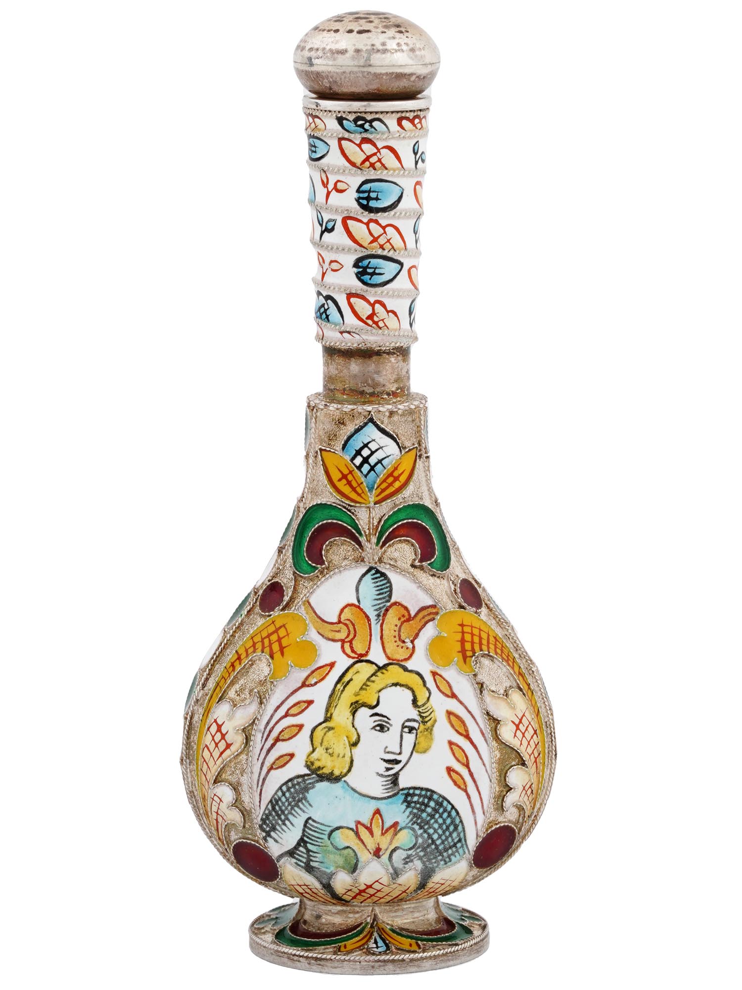 RUSSIAN SILVER ENAMEL PERFUME BOTTLE WITH MINIATURE PIC-2