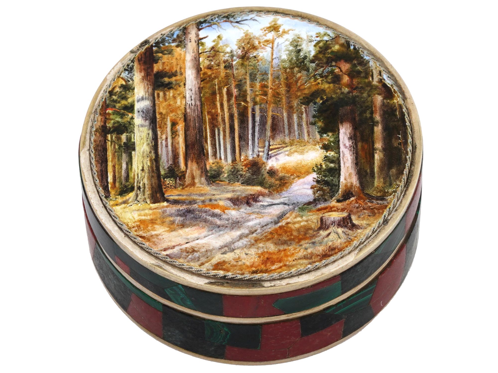 RUSSIAN SILVER ENAMEL GEMSTONE MOSAIC TRINKET BOX PIC-0