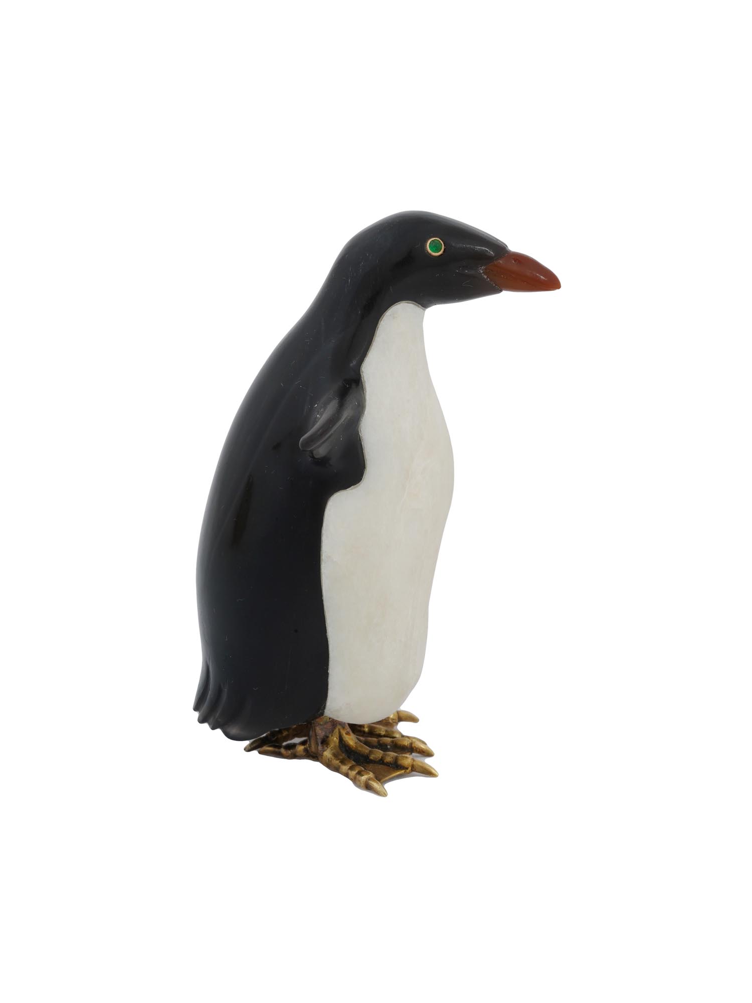 RUSSIAN CARVED JADE SILVER GEMSTONE PENGUIN FIGURINE PIC-2