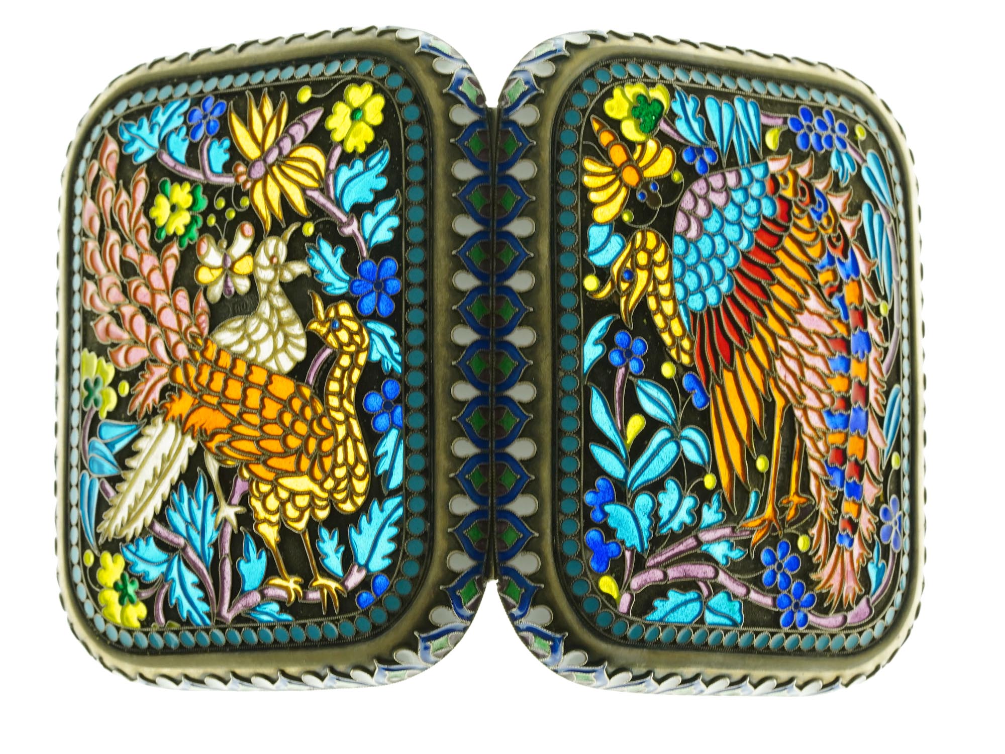 RUSSIAN 84 SILVER ENAMEL GEMSTONE LOCK CIGARETTE CASE PIC-3