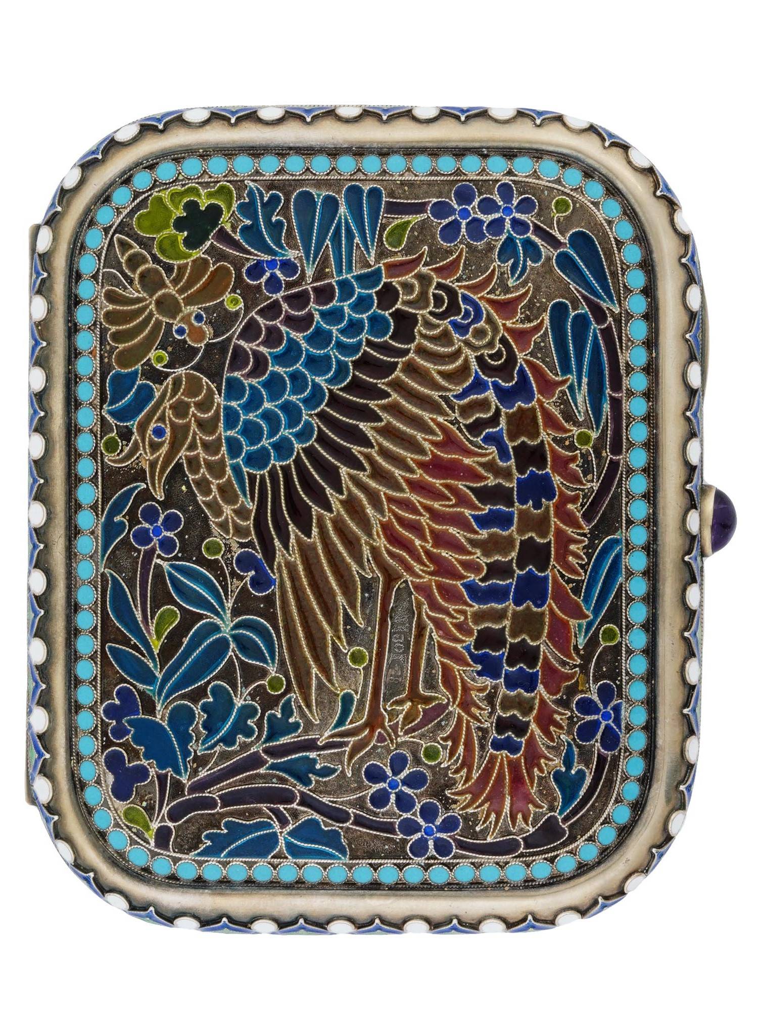 RUSSIAN 84 SILVER ENAMEL GEMSTONE LOCK CIGARETTE CASE PIC-0