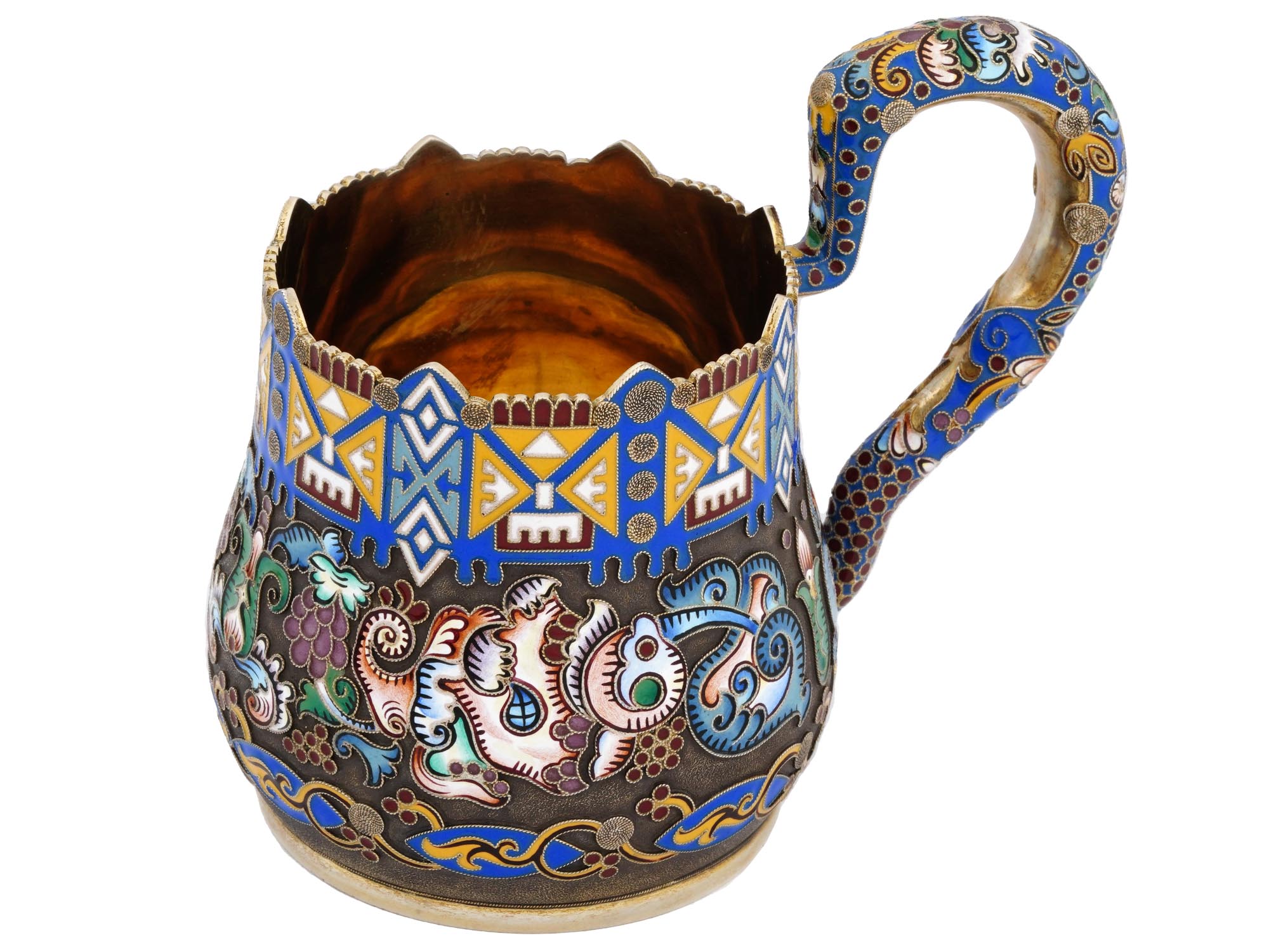 LARGE RUSSIAN 88 GILT SILVER CLOISONNE ENAMEL CUP PIC-0