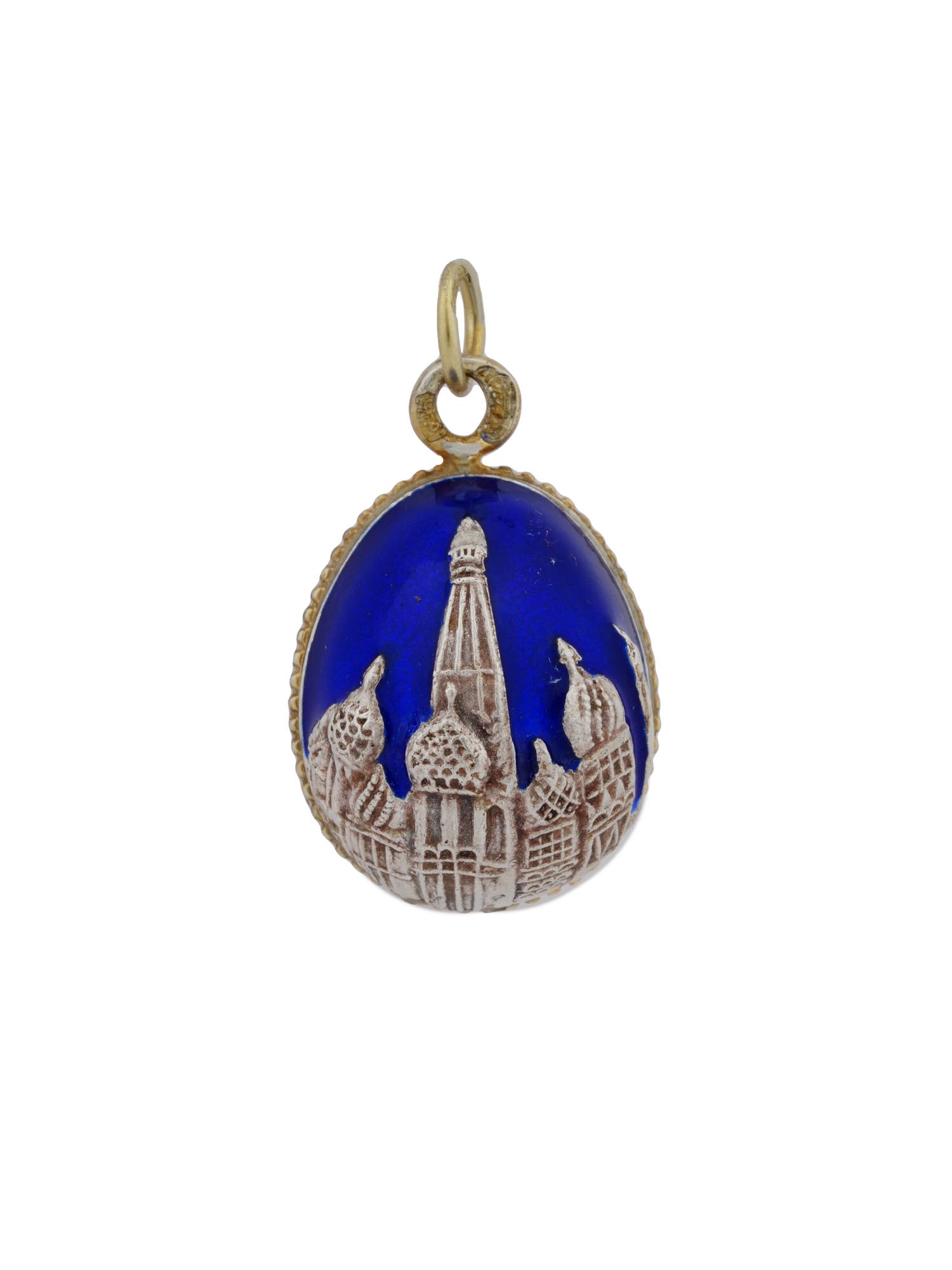 RUSSIAN SILVER ENAMEL EGG PENDANT WITH IMPERIAL EAGLE PIC-2