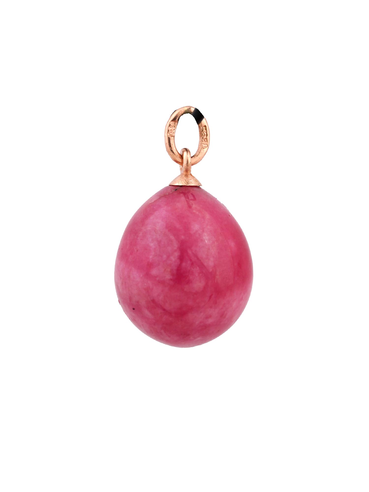 RUSSIAN 14K GOLD MOUNTED RHODONITE EGG PENDANT PIC-0