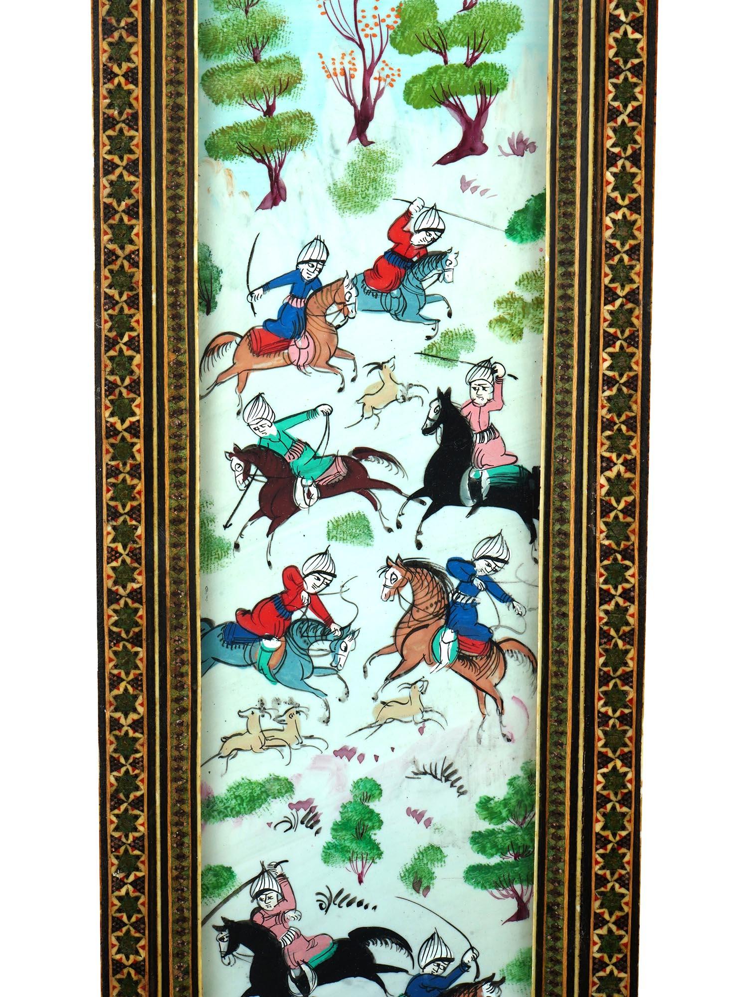 PERSIAN SURATGARI PAINTING IN MARQUETRY KHATAM FRAME PIC-2