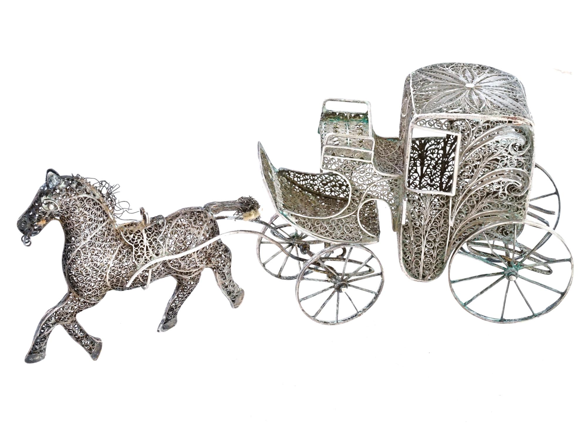 STERLING SILVER FILIGREE CARRIAGE FIGURE C 1900 PIC-1