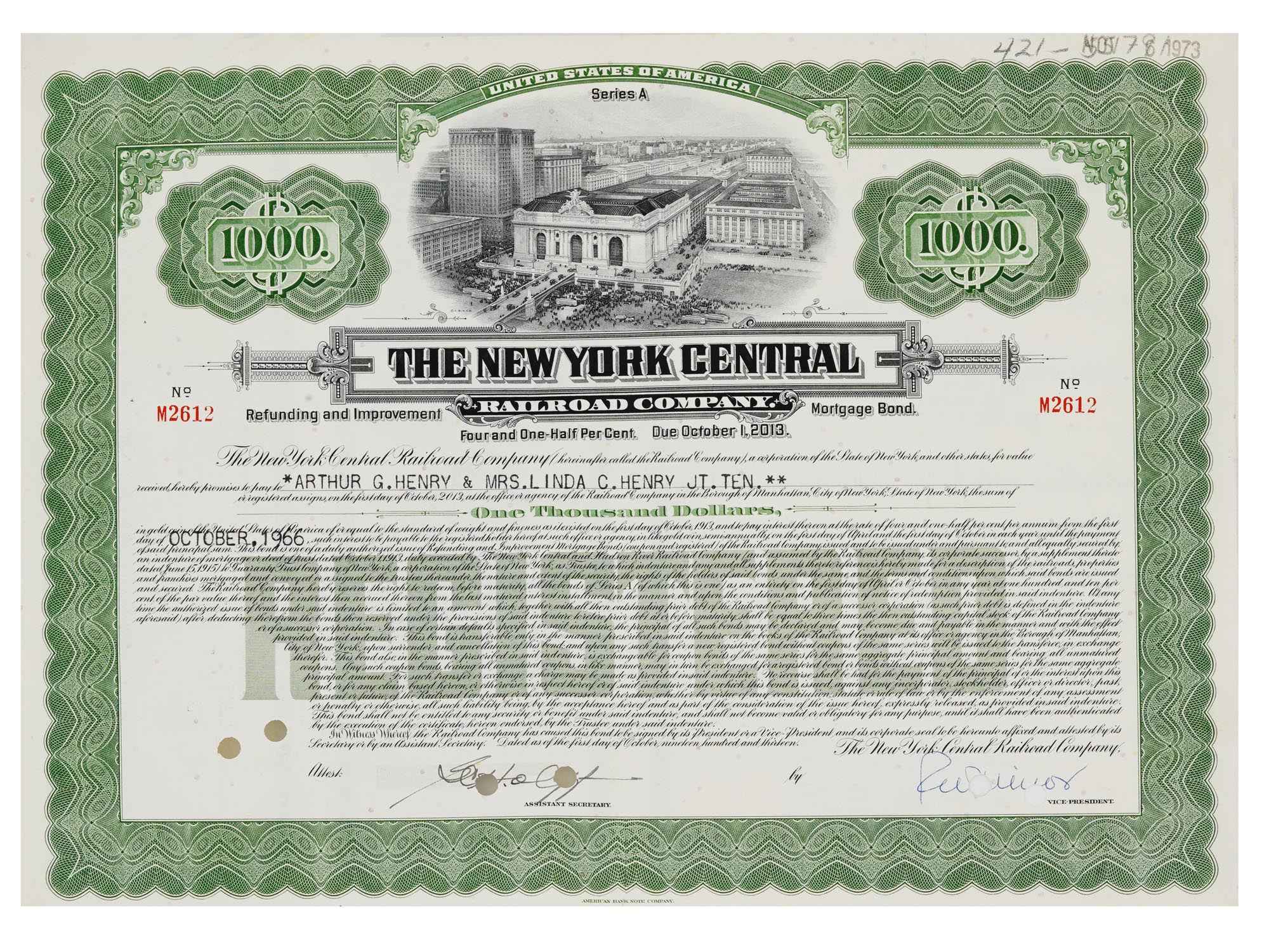 1966 MORTGAGE BOND OF NY CENTRAL RAILROAD COMPANY PIC-0