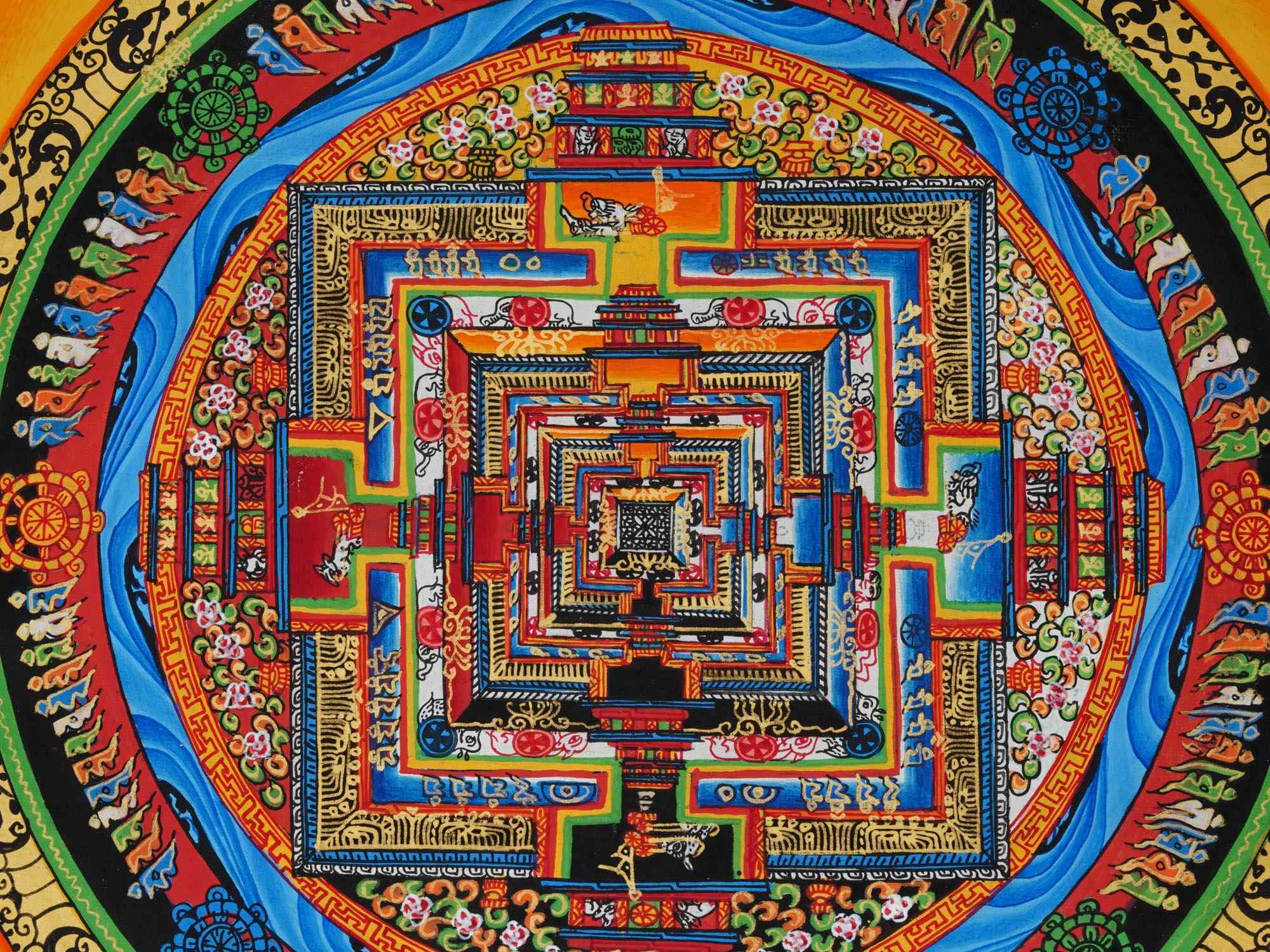 TIBETAN THANGKA KALACHAKRA WHEEL OF TIME PAINTING PIC-1