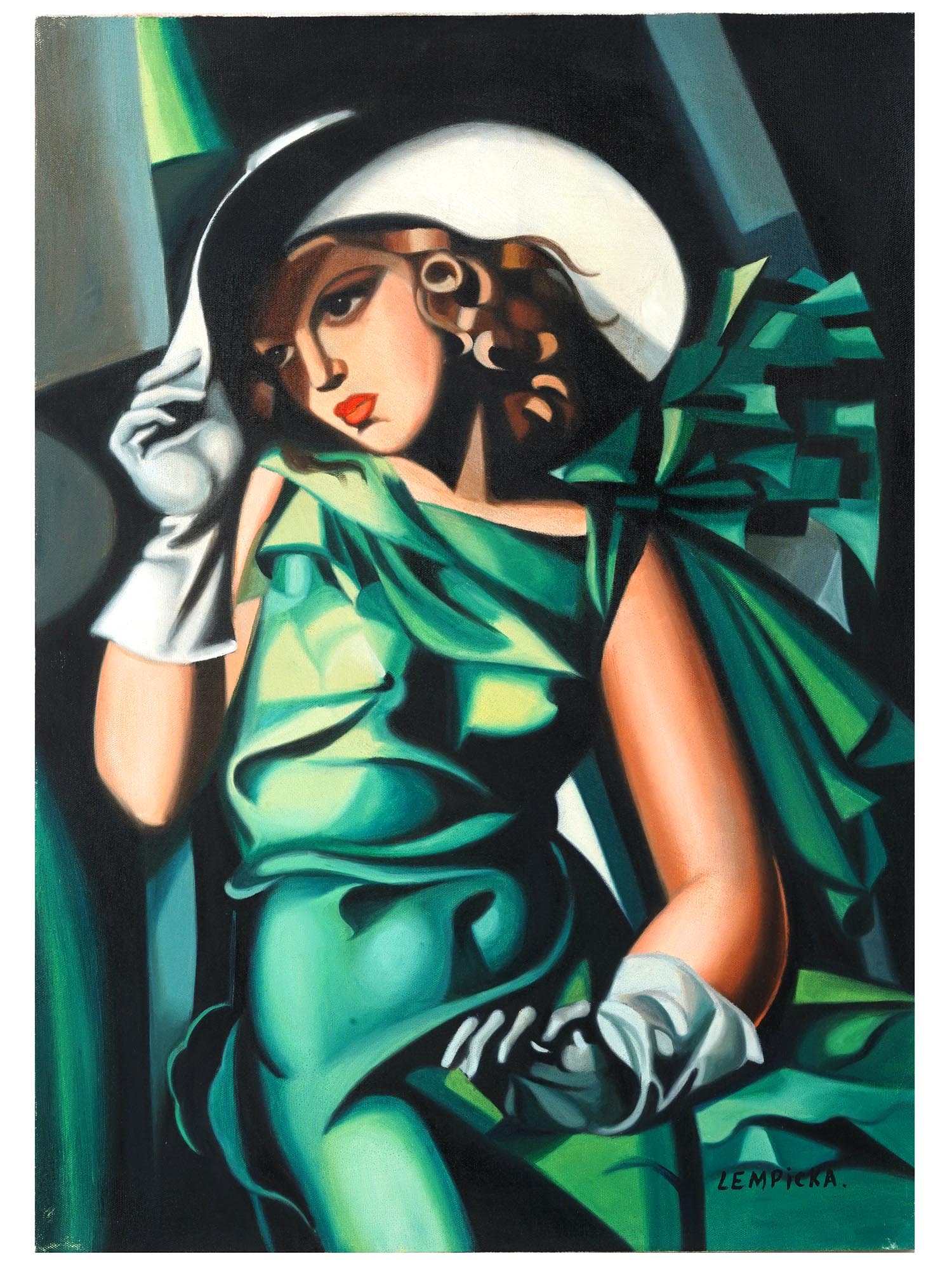 OIL PAINTING IN THE STYLE OF TAMARA DE LEMPICKA PIC-0