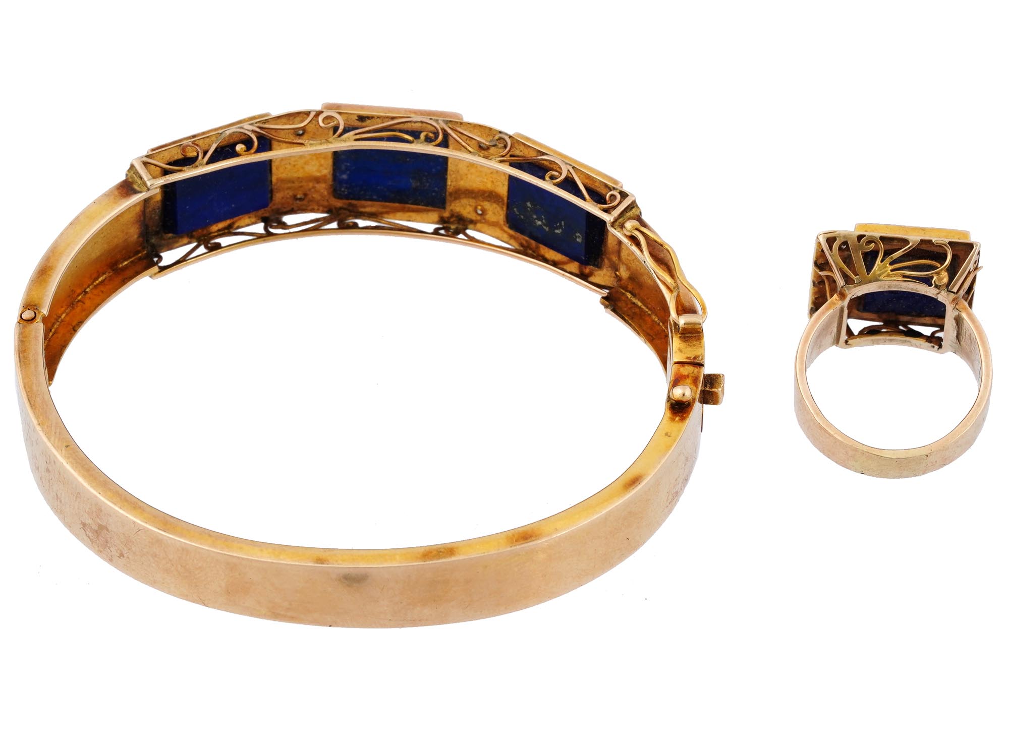 ITALIAN 18K GOLD LAPIS LAZULI DIAMOND JEWELRY SET PIC-4