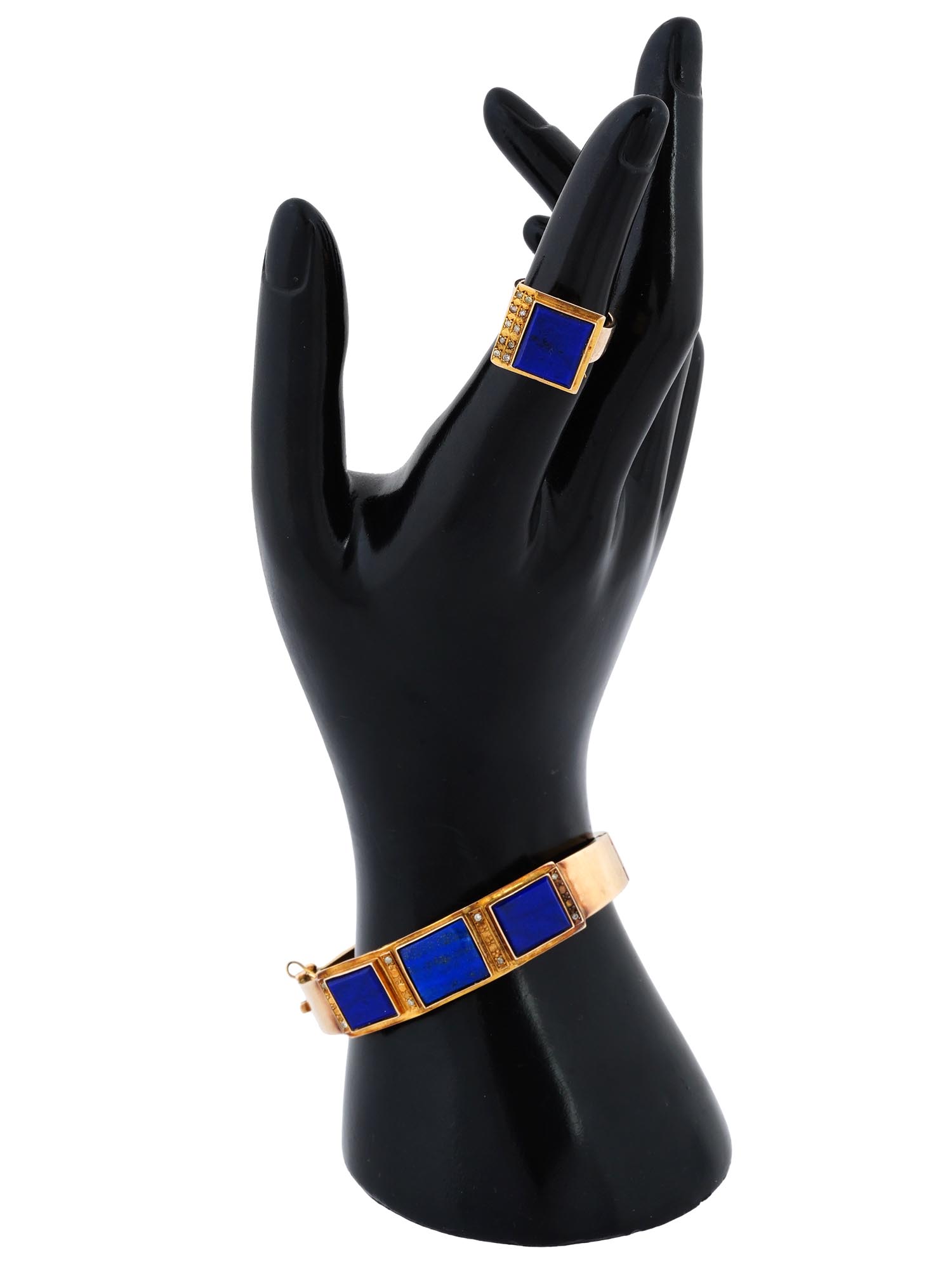 ITALIAN 18K GOLD LAPIS LAZULI DIAMOND JEWELRY SET PIC-0