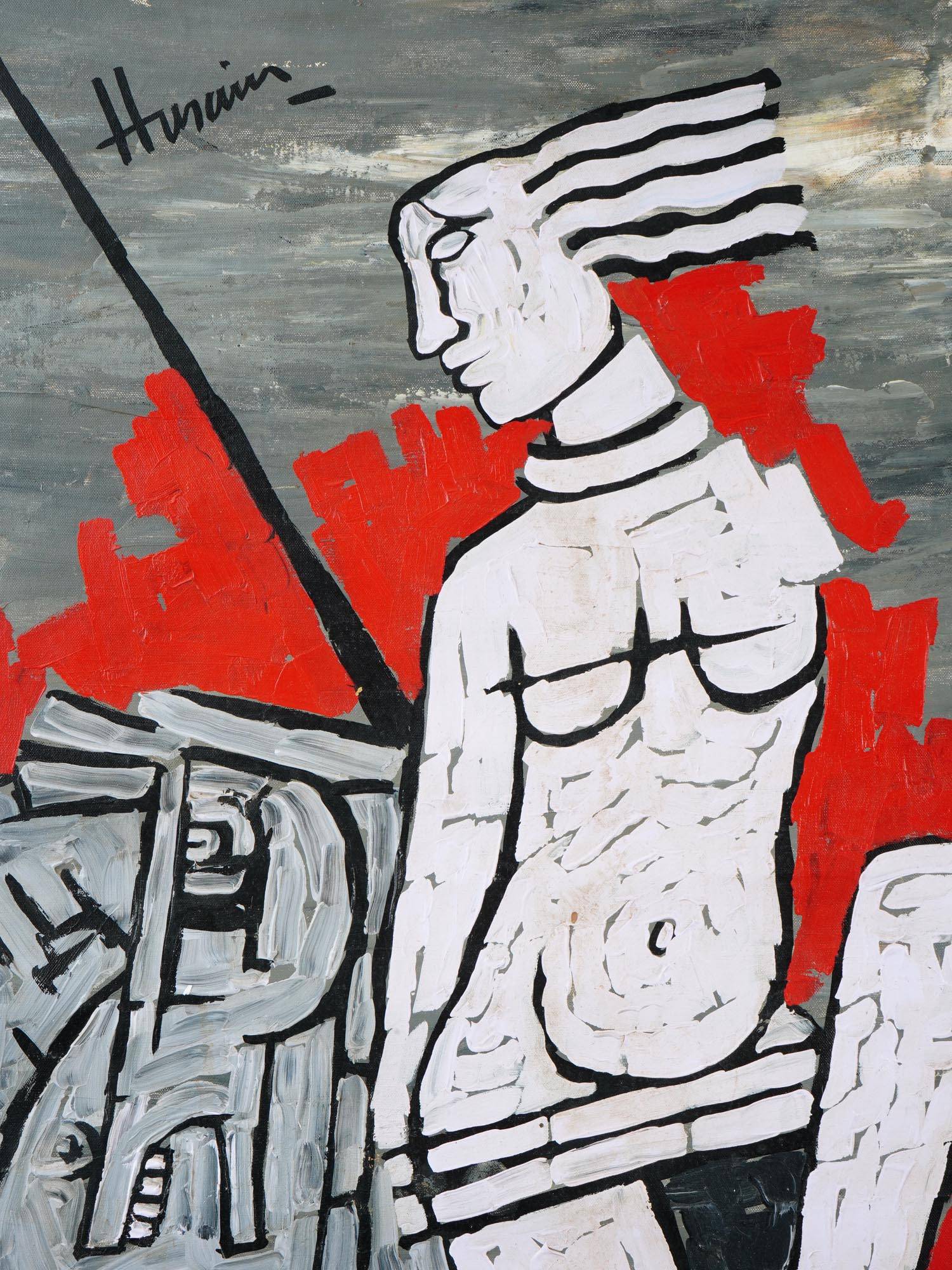 MAQBOOL FIDA HUSAIN LADY WITH HORSE OIL PAINTING PIC-1