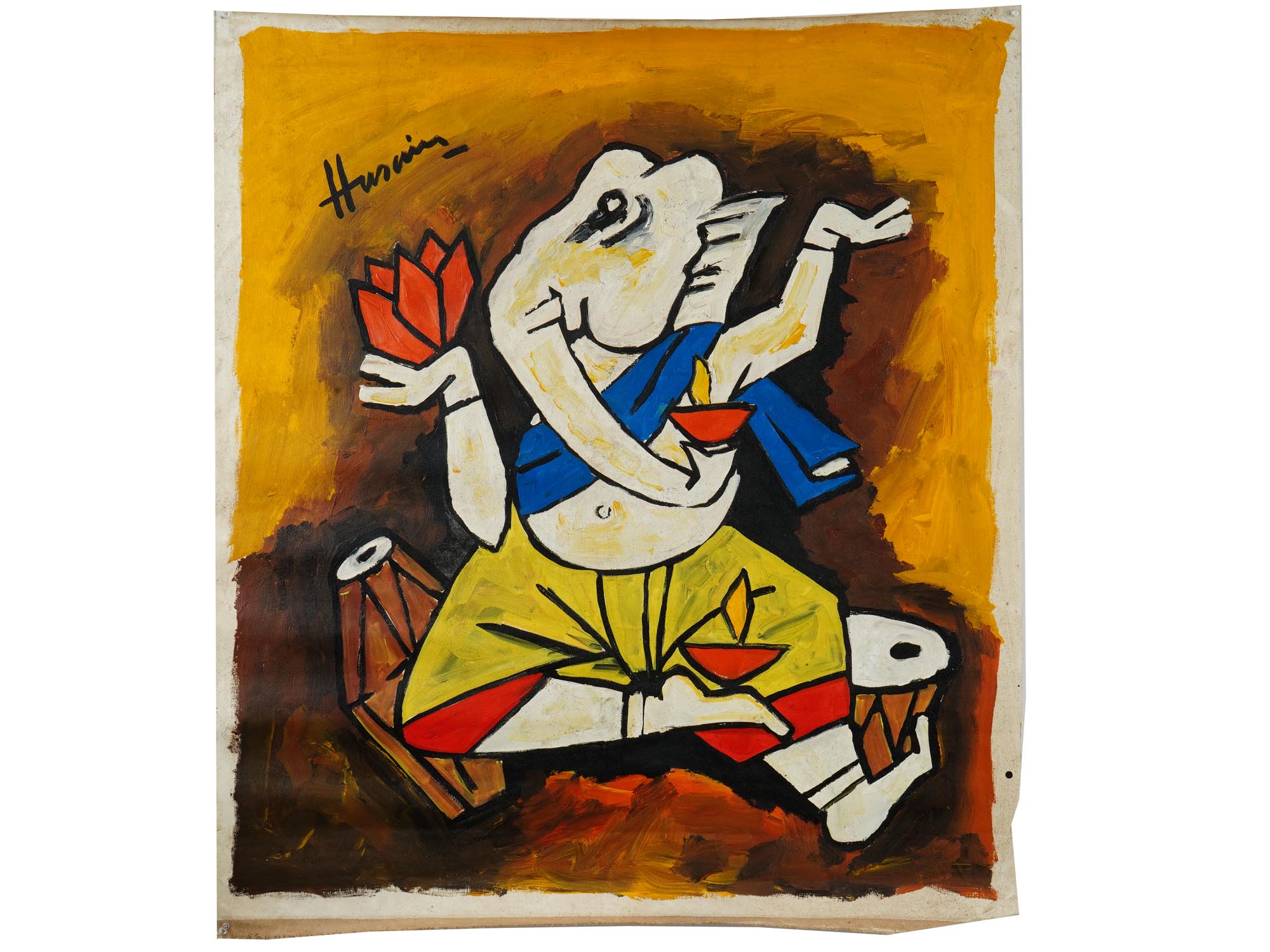 MAQBOOL FIDA HUSAIN INDIAN ACRYLIC PAINTING PIC-0